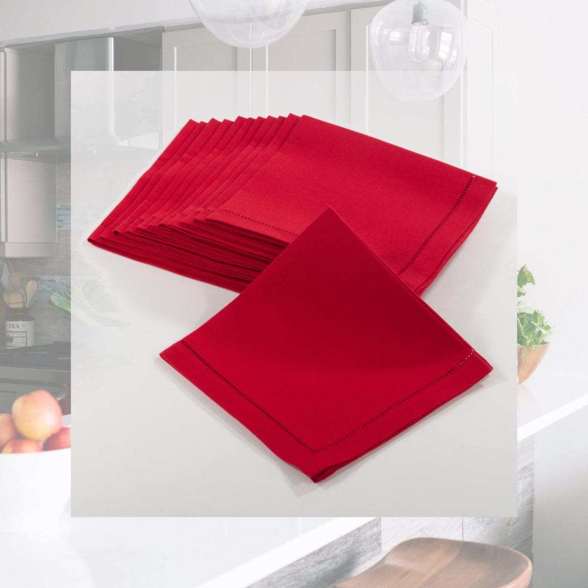 Picture of SARO 6301.R20S 20 in. Square Classic Hemstitch Border Dinner Napkin  Red - Set of 12