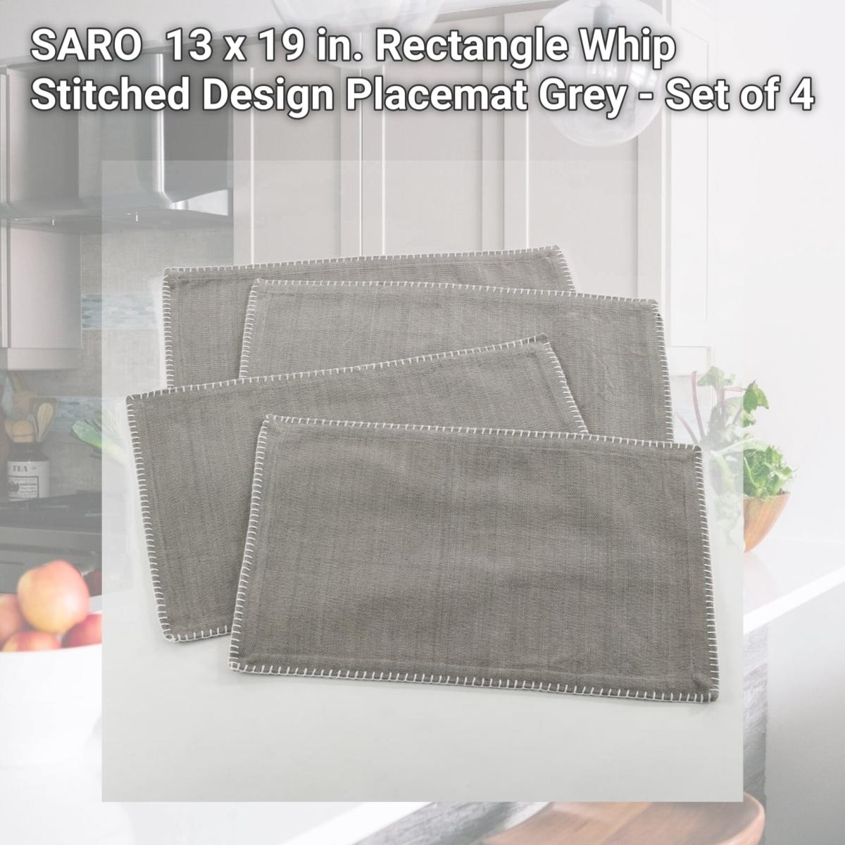Picture of SARO 793.GY1319B 13 x 19 in. Rectangle Whip Stitched Design Placemat  Grey - Set of 4
