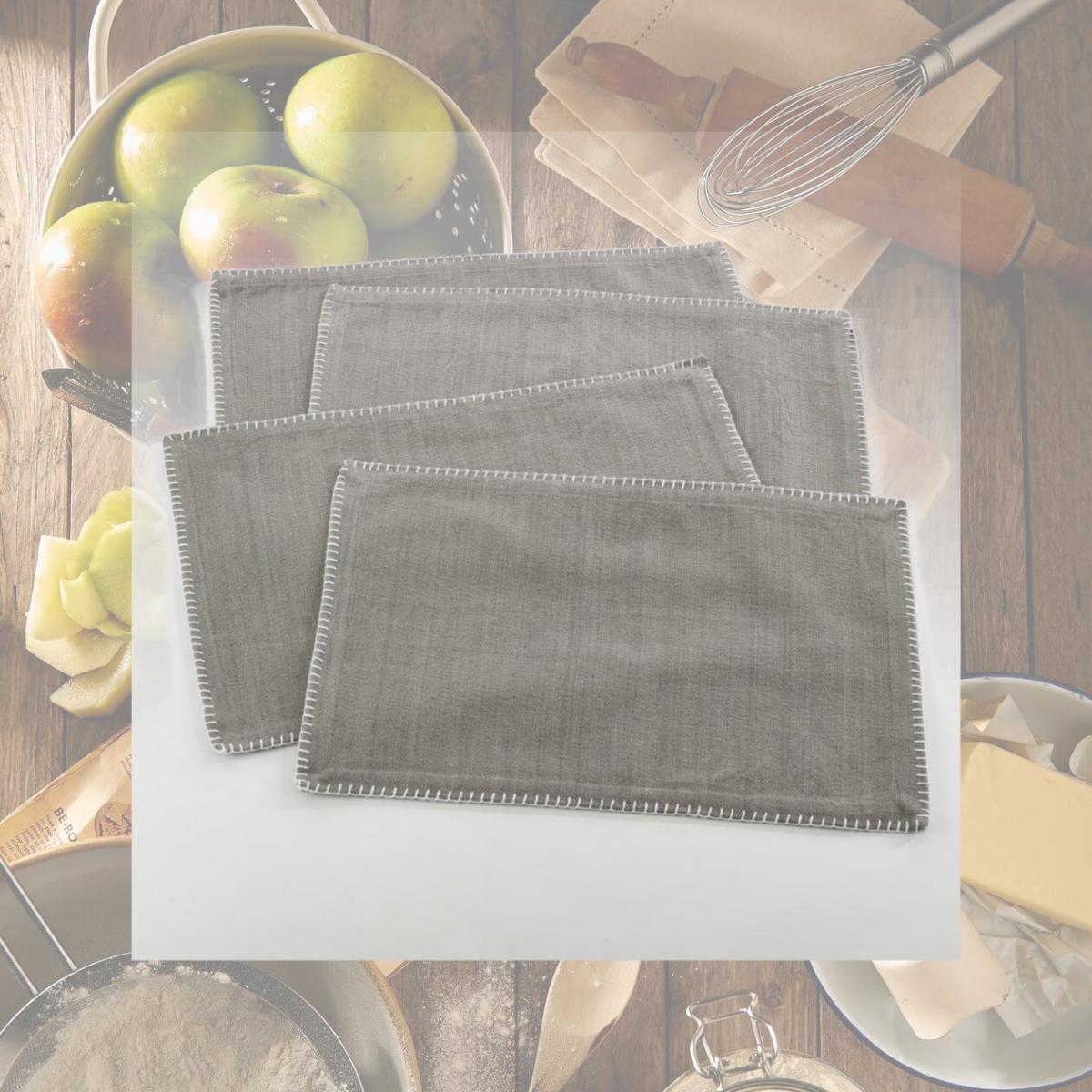 Picture of SARO 793.GY1319B 13 x 19 in. Rectangle Whip Stitched Design Placemat  Grey - Set of 4