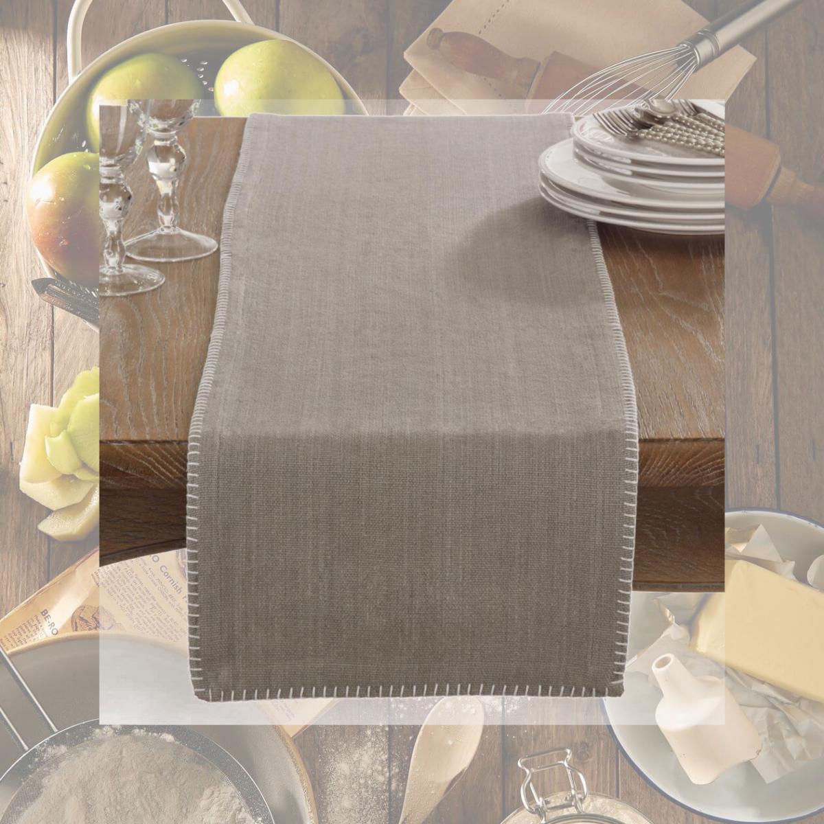Picture of SARO 793.GY1372B 13 x 72 in. Rectangle Celena Whip Stitched Design Cotton Table Runner  Grey