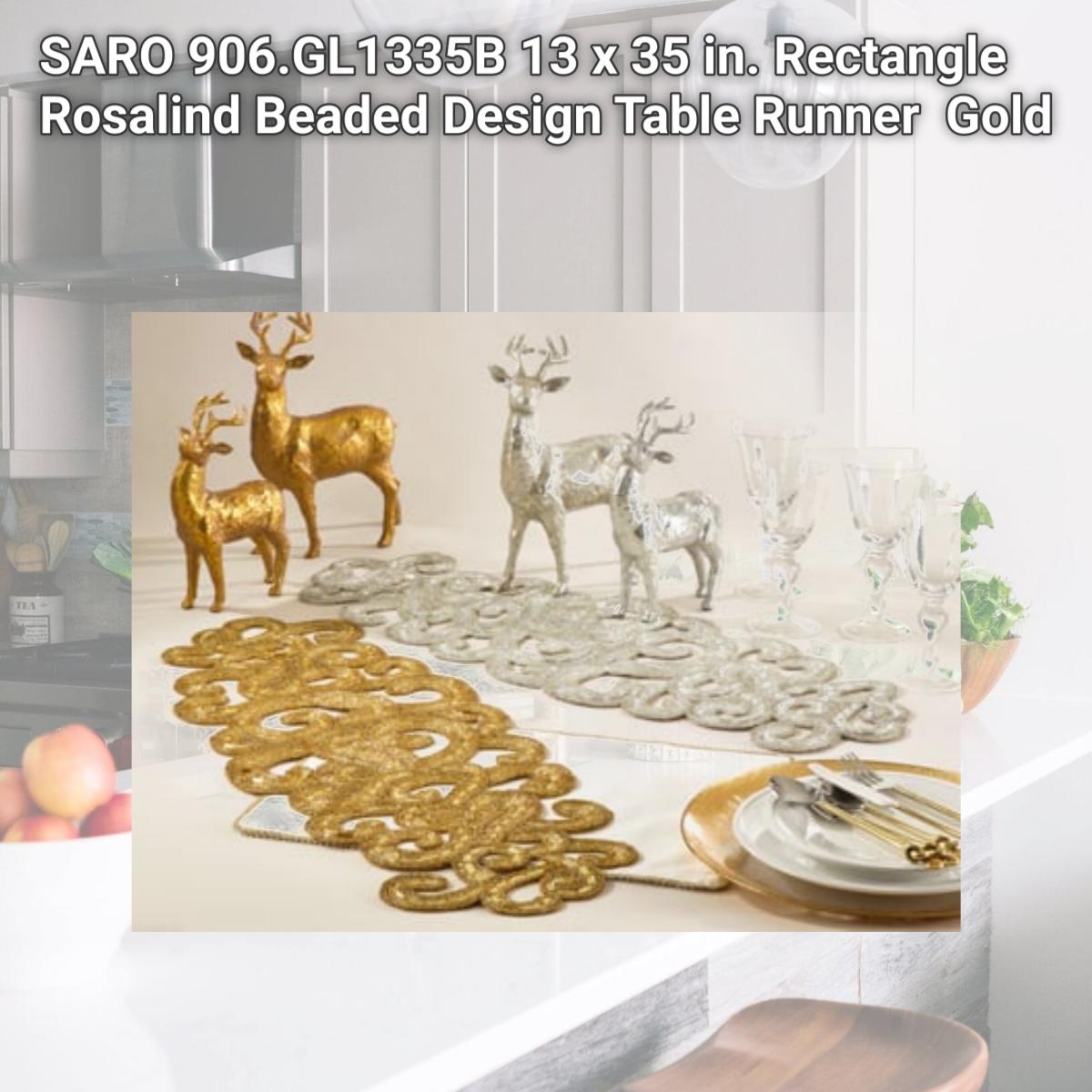 Picture of SARO 906.GL1335B 13 x 35 in. Rectangle Rosalind Beaded Design Table Runner  Gold