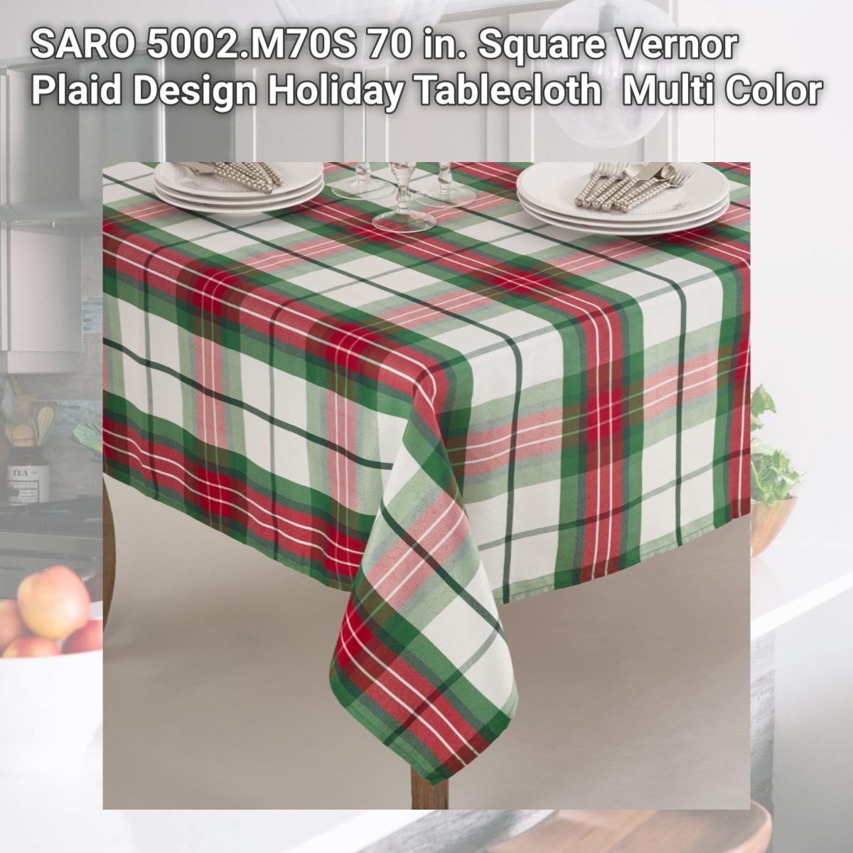 Picture of SARO 5002.M70S 70 in. Square Vernor Plaid Design Holiday Tablecloth  Multi Color