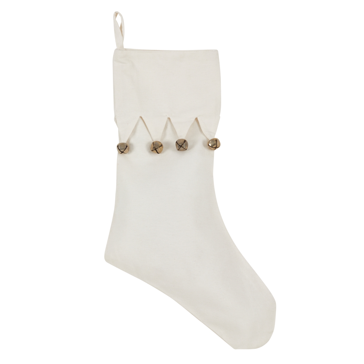 9020.i1319b 13 X 19 In. Rectangle Jingle Bell Accent Cotton Christmas Stocking, Ivory