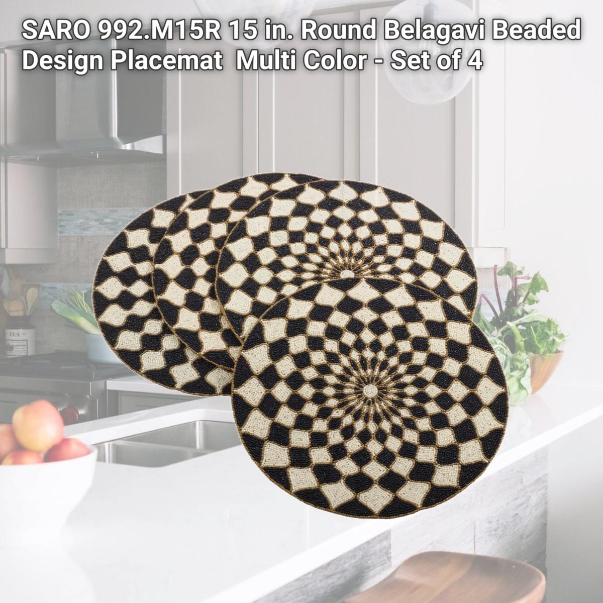 Picture of SARO 992.M15R 15 in. Round Belagavi Beaded Design Placemat  Multi Color - Set of 4
