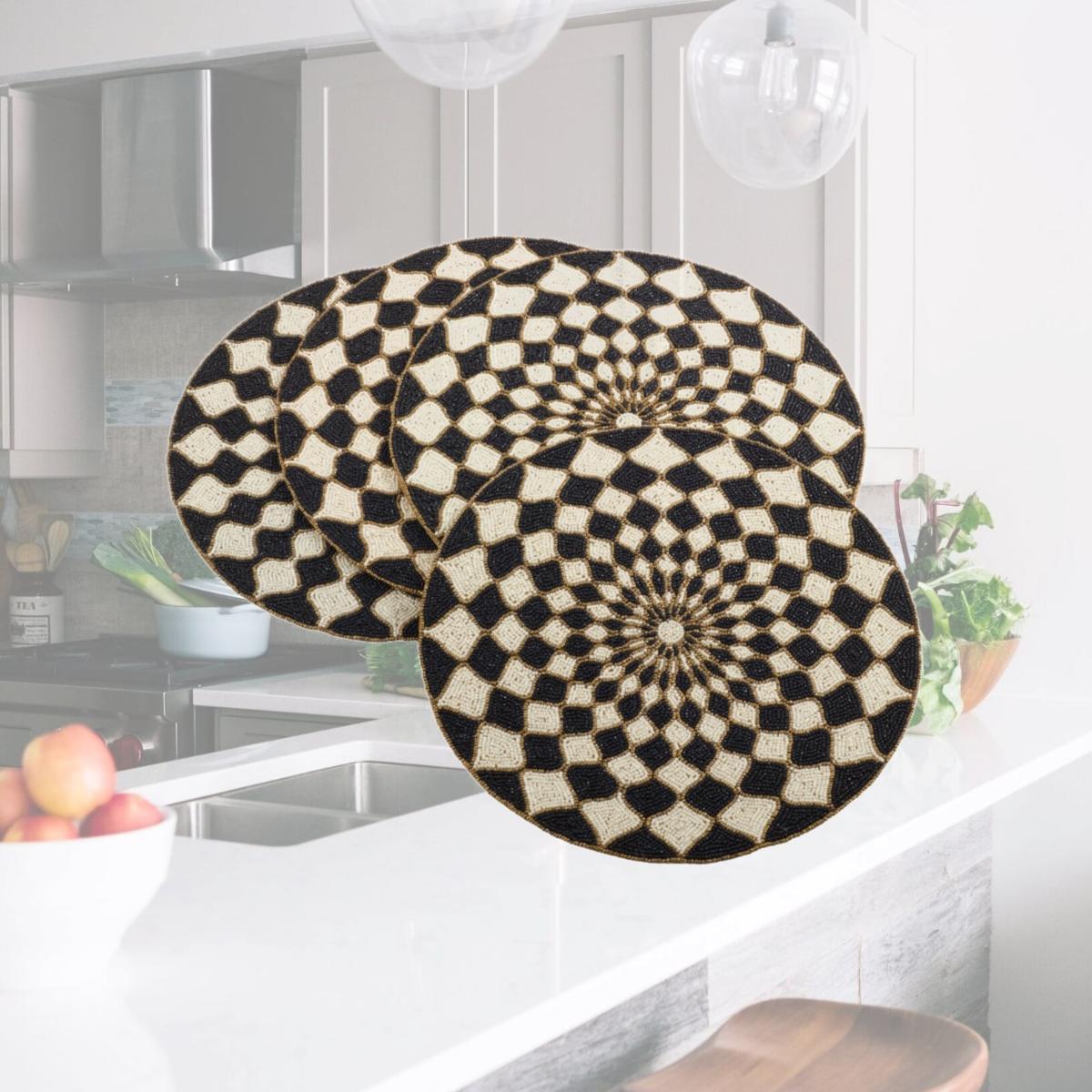 Picture of SARO 992.M15R 15 in. Round Belagavi Beaded Design Placemat  Multi Color - Set of 4