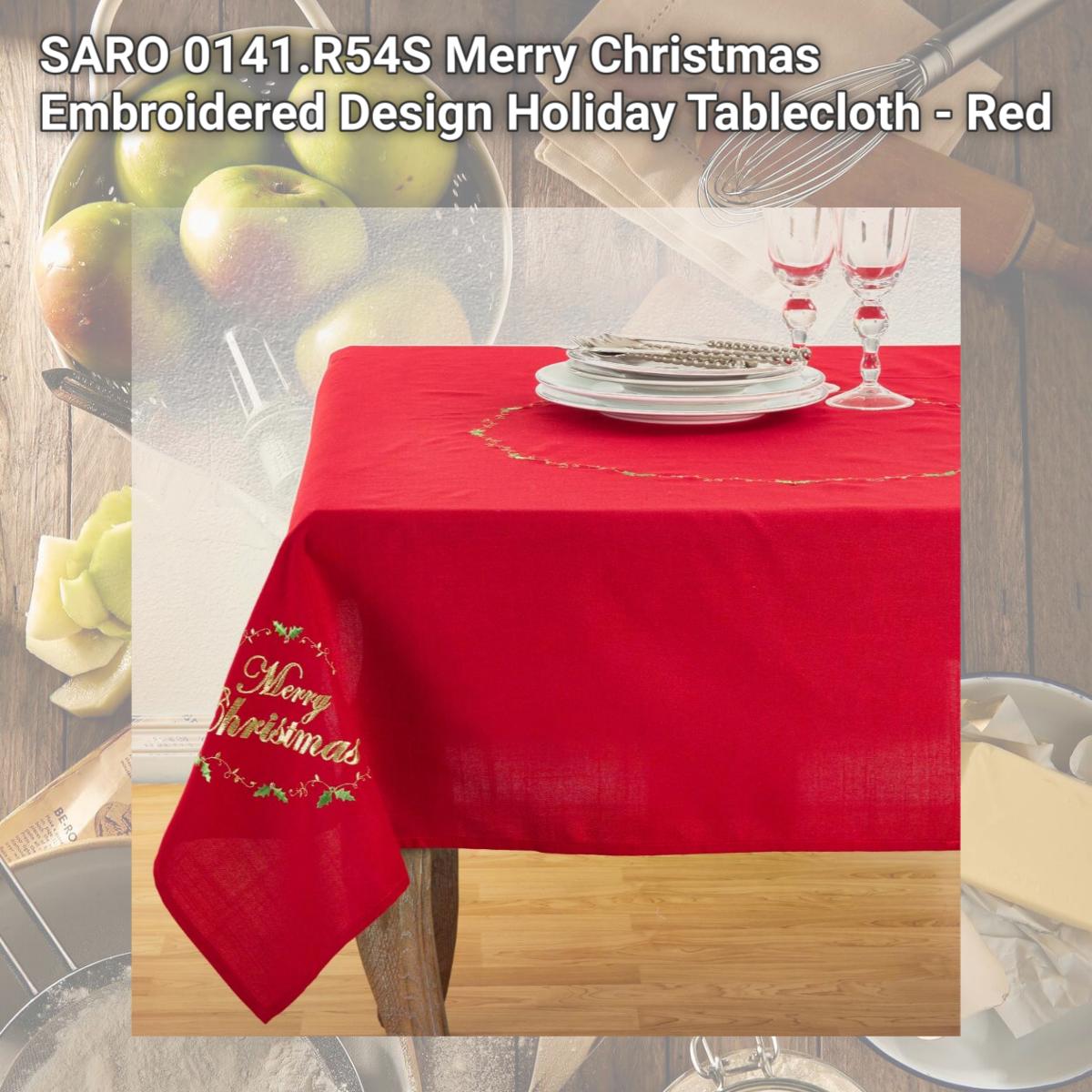 Picture of SARO 0141.R54S Merry Christmas Embroidered Design Holiday Tablecloth - Red