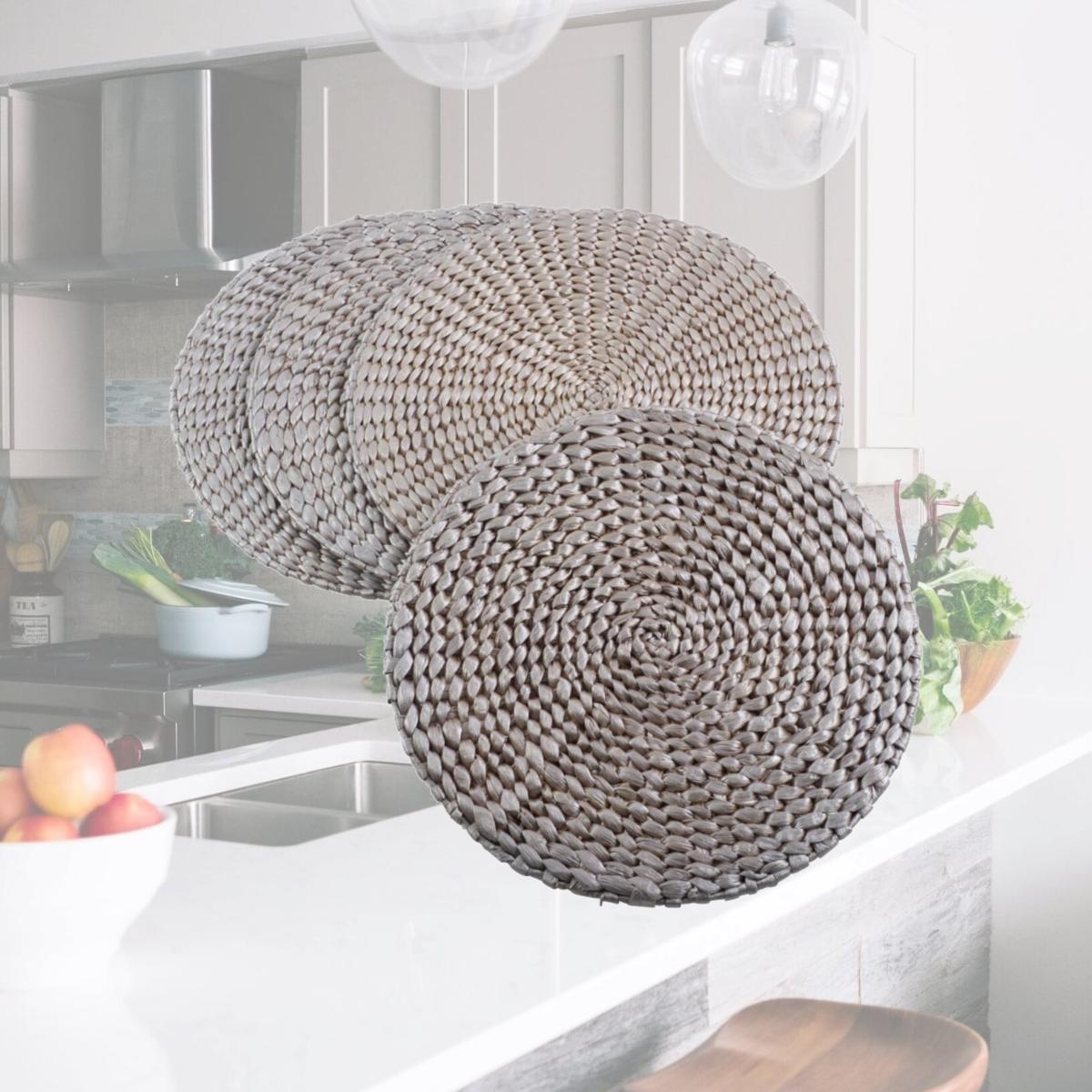 Picture of SARO 1404.GL15R 15 in. Round Woven Water Hyacinth Placemat  Gold - Set of 4