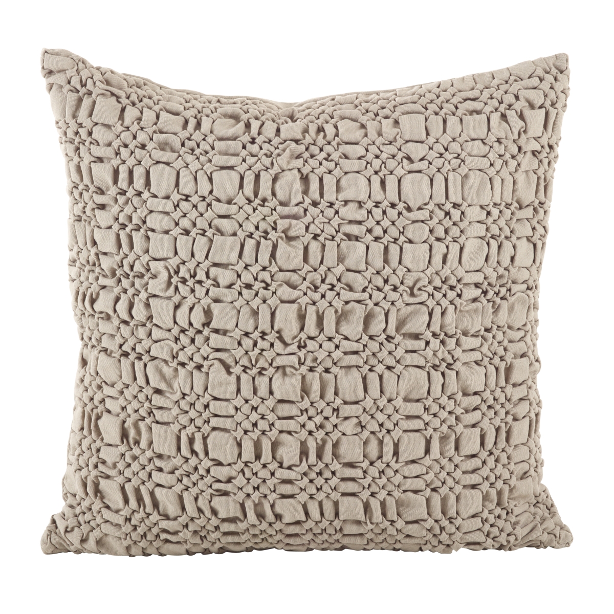 0002.t20s 20 In. Smocked Design Decorative Accent Cotton Down Filled Throw Pillow - Taupe