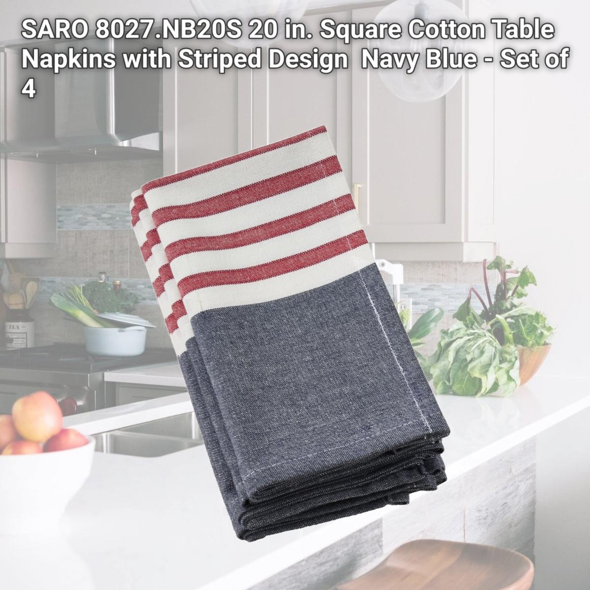 Picture of SARO 8027.NB20S 20 in. Square Cotton Table Napkins with Striped Design  Navy Blue - Set of 4