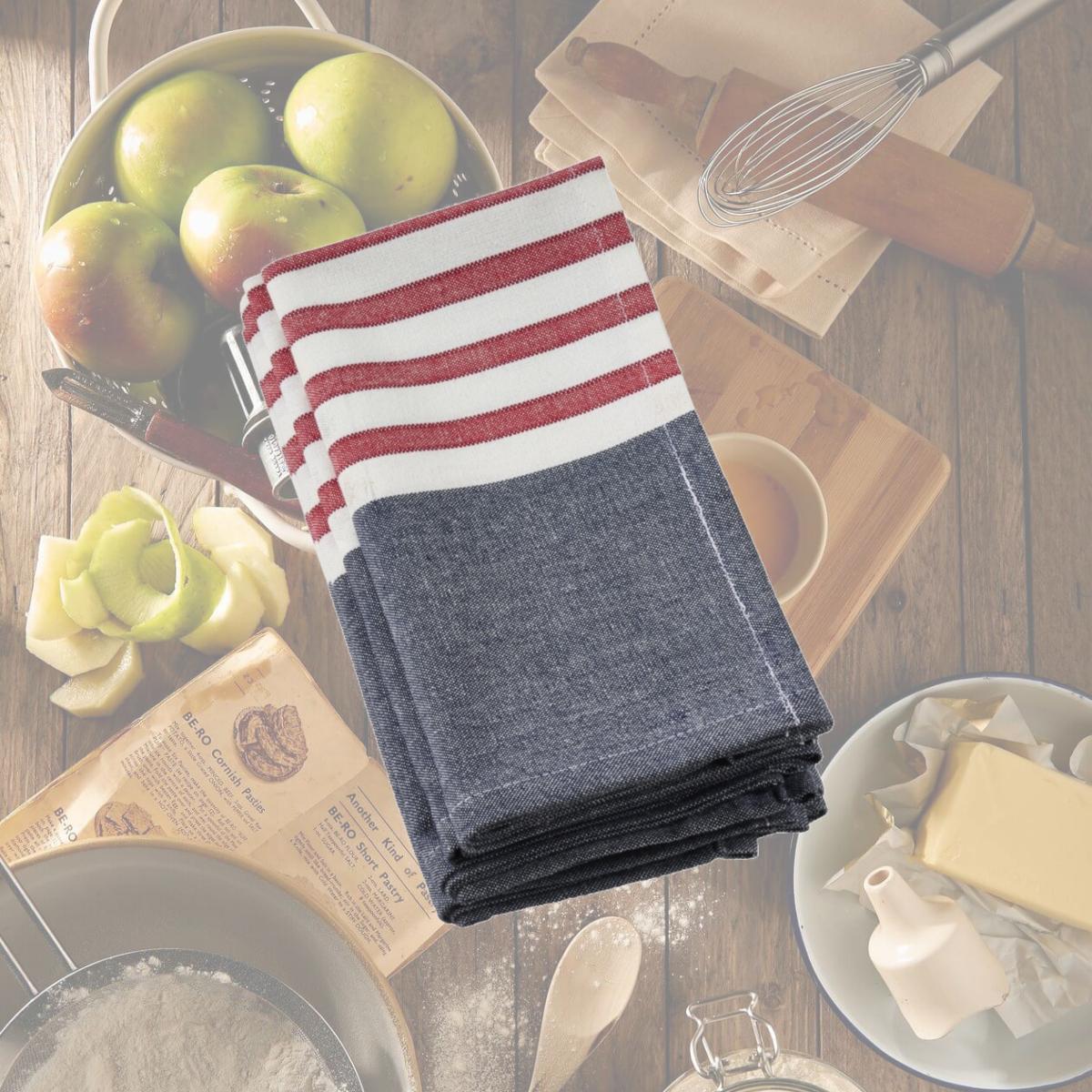 Picture of SARO 8027.NB20S 20 in. Square Cotton Table Napkins with Striped Design  Navy Blue - Set of 4