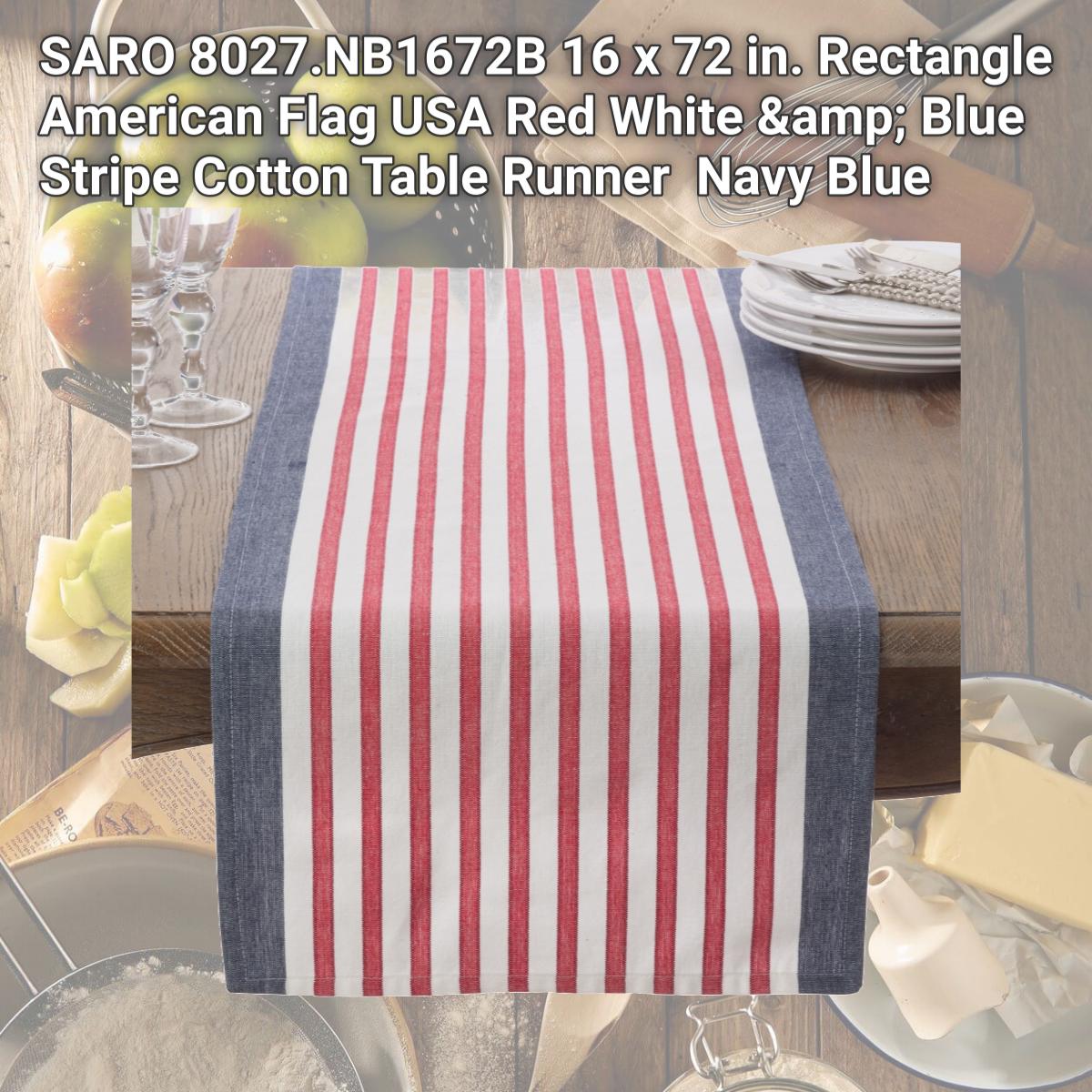 Picture of SARO 8027.NB1672B 16 x 72 in. Rectangle American Flag USA Red White &amp; Blue Stripe Cotton Table Runner  Navy Blue