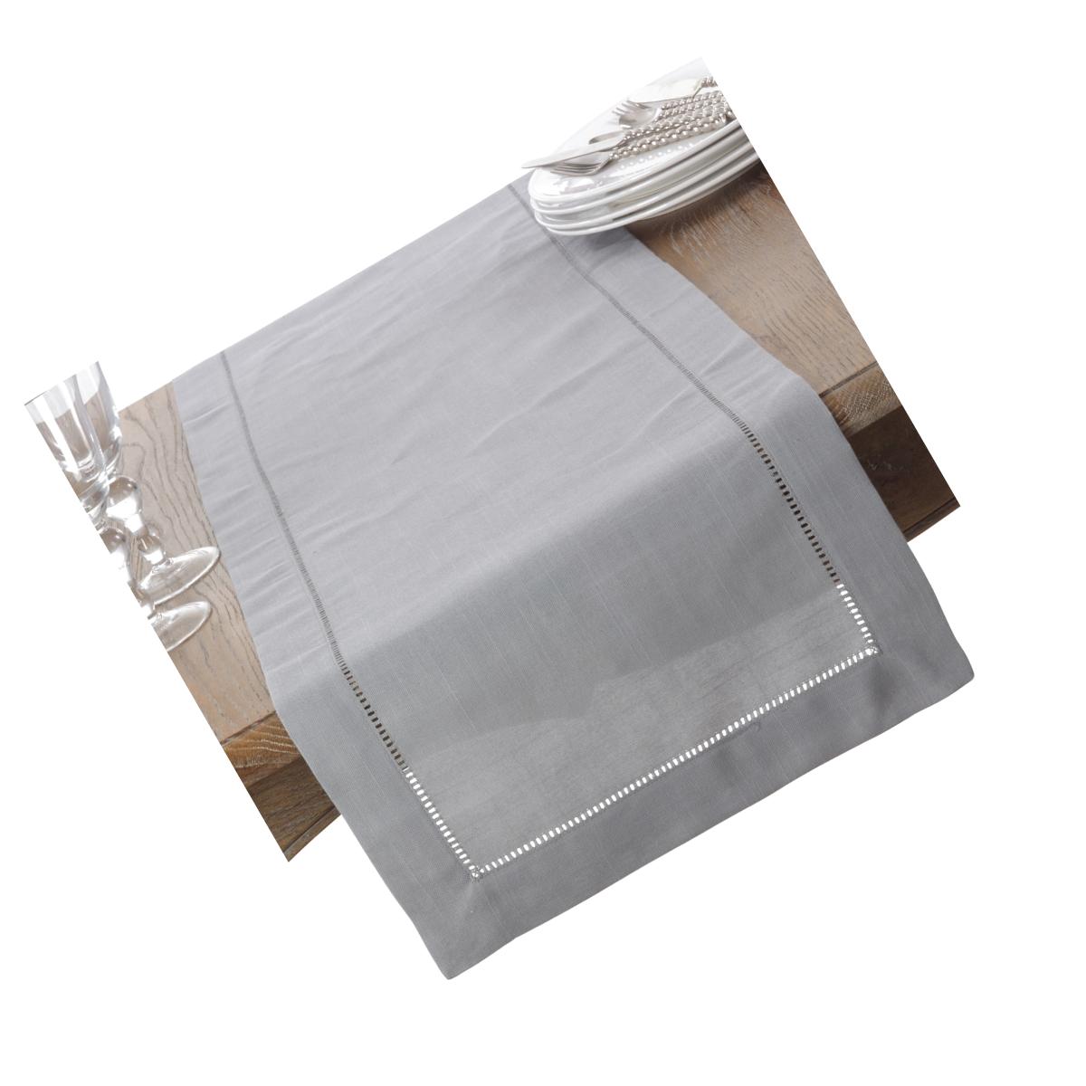 Picture of SARO 6302.GY1672B 16 x 72 in. Rectangle Classic Hemstitch Border Table Runner  Grey