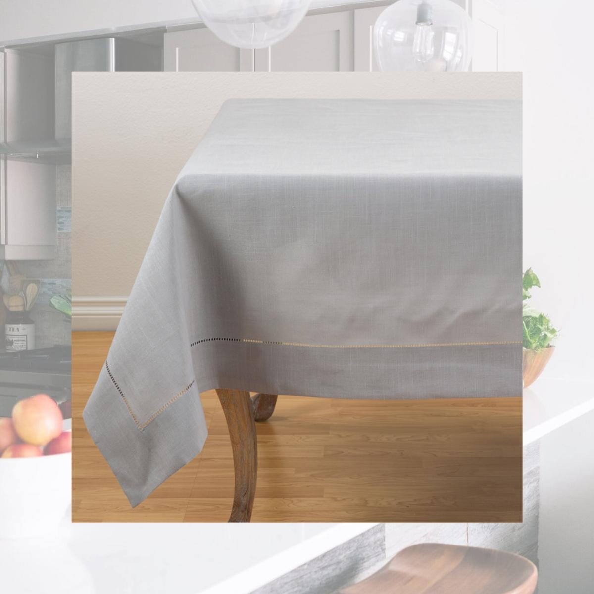 Picture of SARO 6302.GY72S 72 in. Square Classic Hemstitch Border Tablecloth  Grey