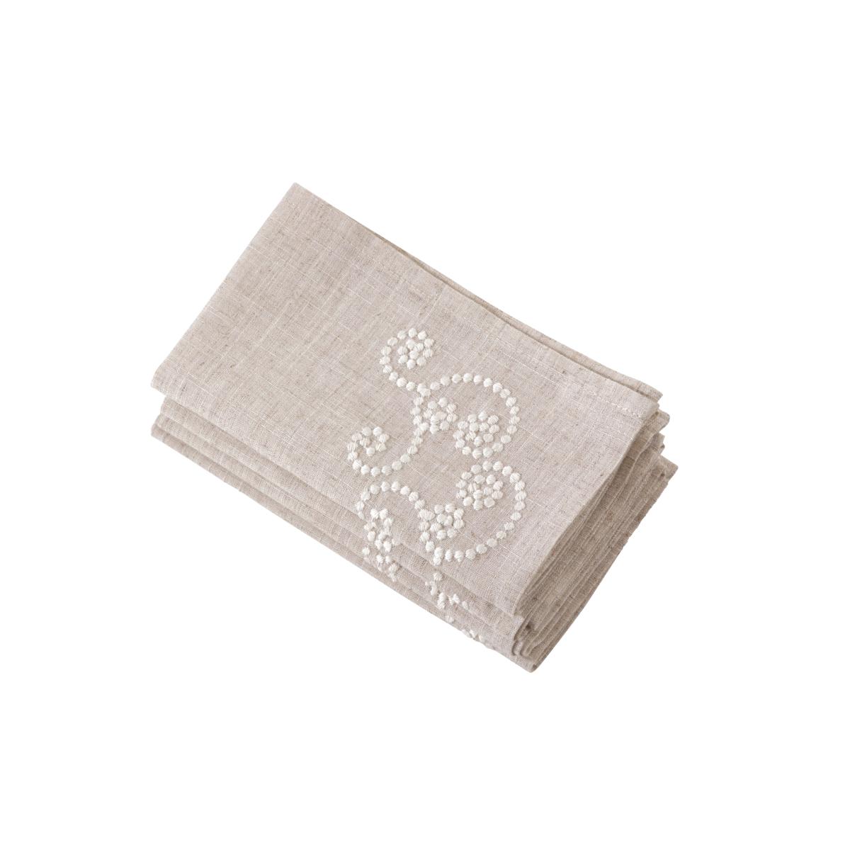 Picture of SARO 001.N20S Embroidered Swirl Design Simple Natural Linen Blend Napkin  Natural -Set of 4