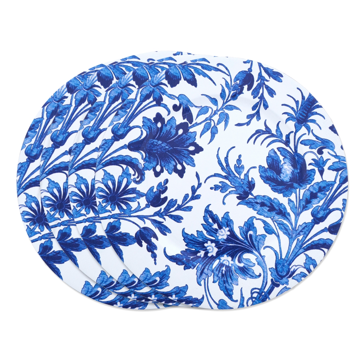 Ch016.in14r 14 In. Round French Style Floral Print Decorative Charger Plate, Indigo - Set Of 4