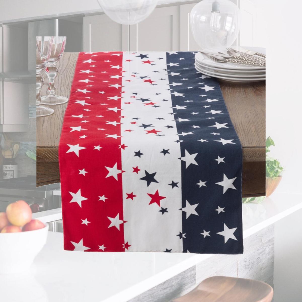 Picture of SARO 1094.M1672B 16 x 72 in. Rectangle Red White &amp; Blue 4th of July American Flag Cotton Table Runner  Multi Color