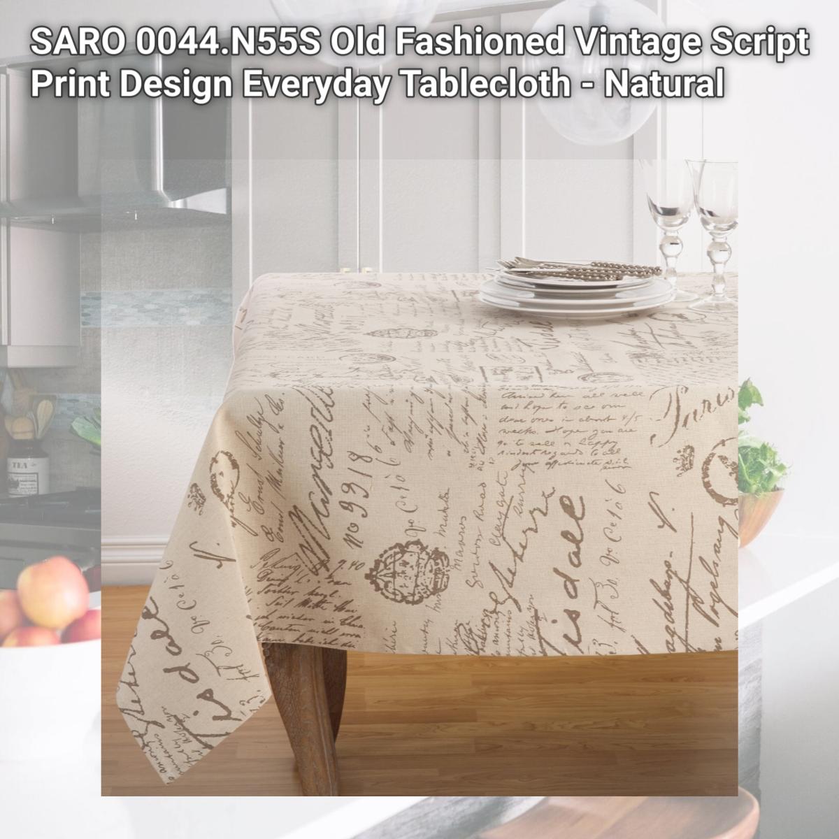 Picture of SARO 0044.N55S Old Fashioned Vintage Script Print Design Everyday Tablecloth - Natural