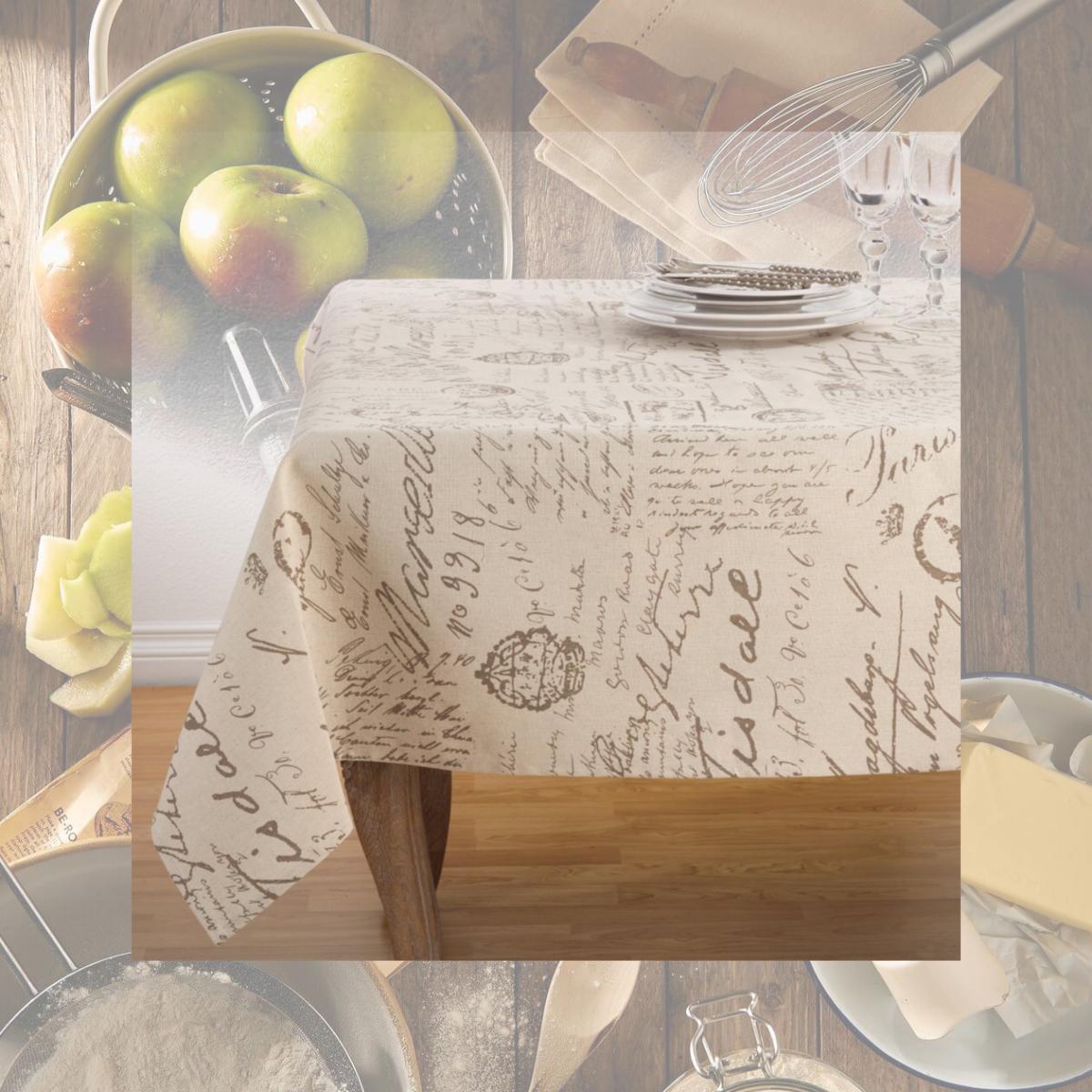 Picture of SARO 0044.N55S Old Fashioned Vintage Script Print Design Everyday Tablecloth - Natural