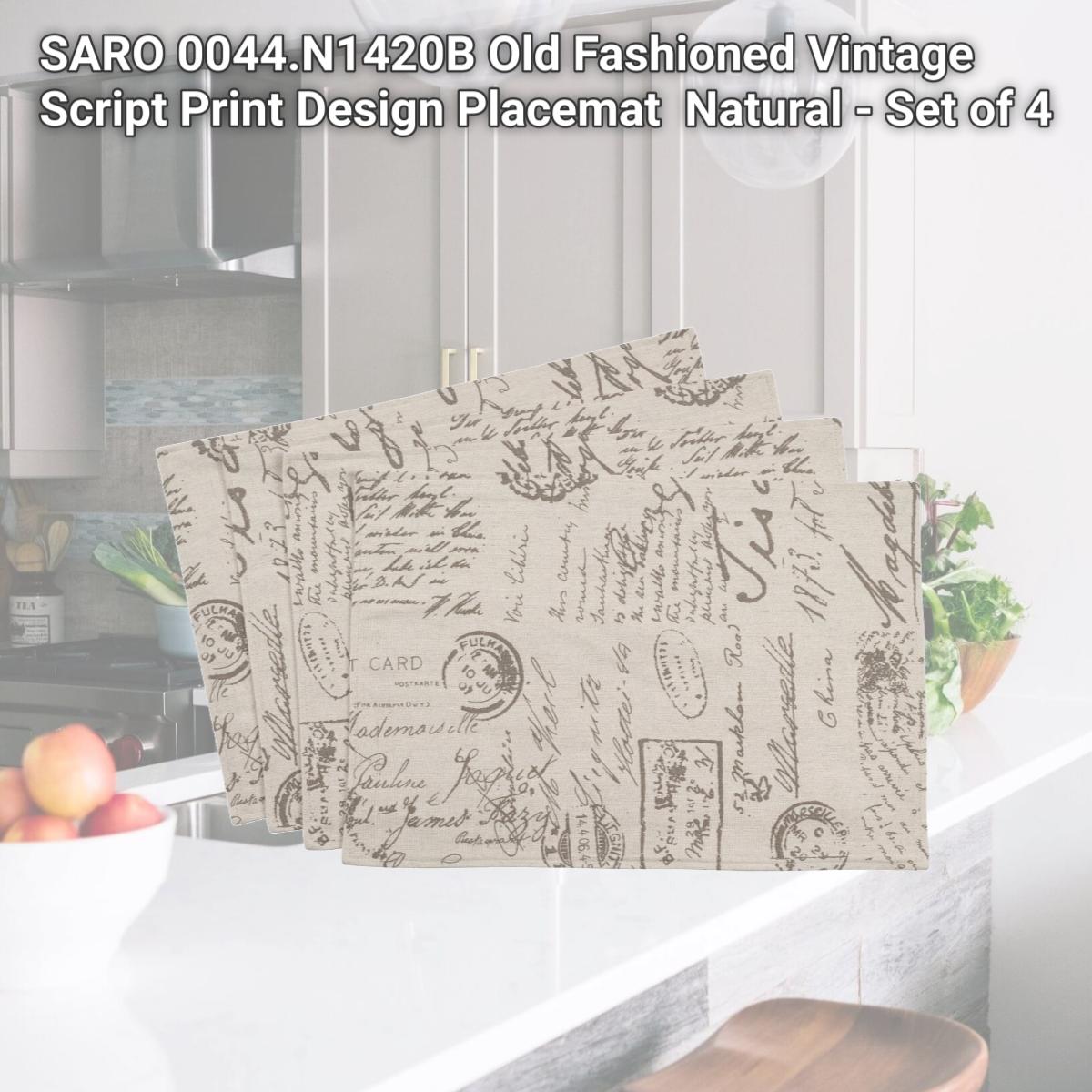 Picture of SARO 0044.N1420B Old Fashioned Vintage Script Print Design Placemat  Natural - Set of 4