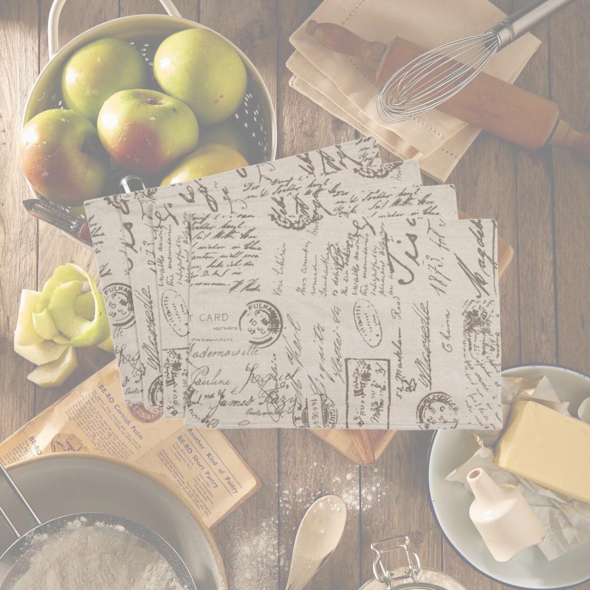 Picture of SARO 0044.N1420B Old Fashioned Vintage Script Print Design Placemat  Natural - Set of 4