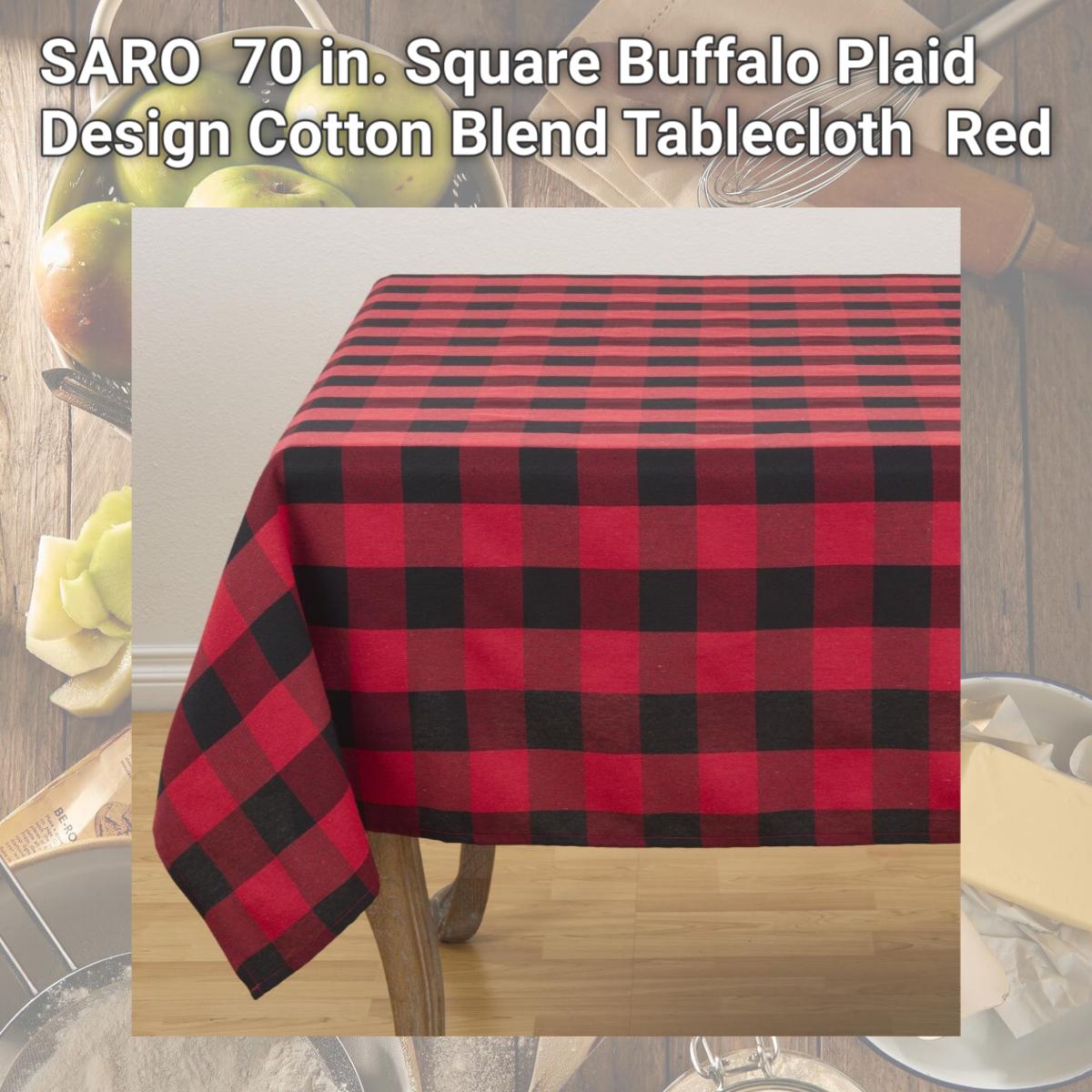 Picture of SARO 5026.R70S 70 in. Square Buffalo Plaid Design Cotton Blend Tablecloth  Red