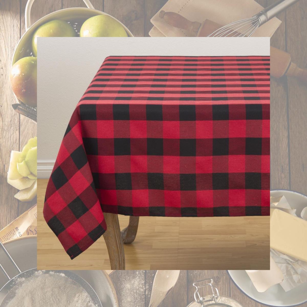 Picture of SARO 5026.R70S 70 in. Square Buffalo Plaid Design Cotton Blend Tablecloth  Red