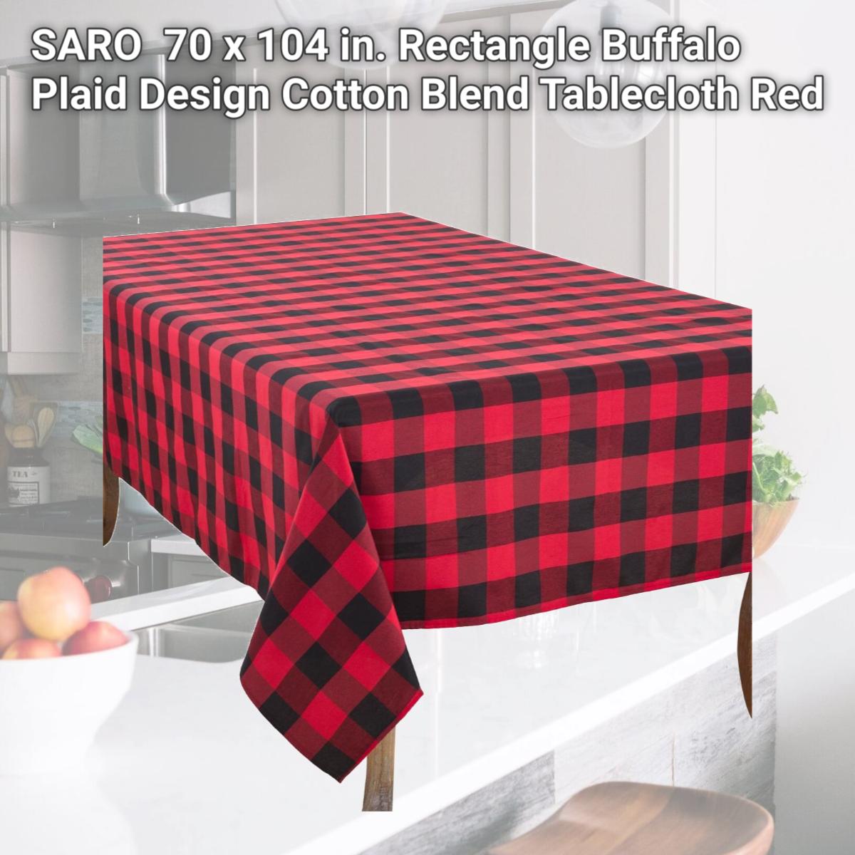 Picture of SARO 5026.R70104B 70 x 104 in. Rectangle Buffalo Plaid Design Cotton Blend Tablecloth  Red