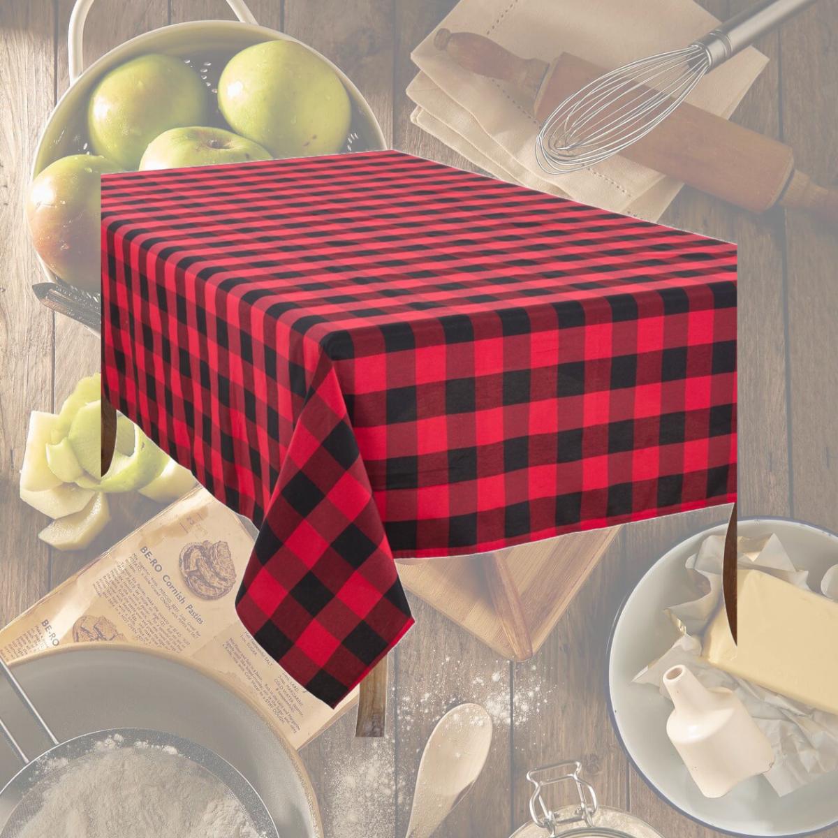 Picture of SARO 5026.R70104B 70 x 104 in. Rectangle Buffalo Plaid Design Cotton Blend Tablecloth  Red