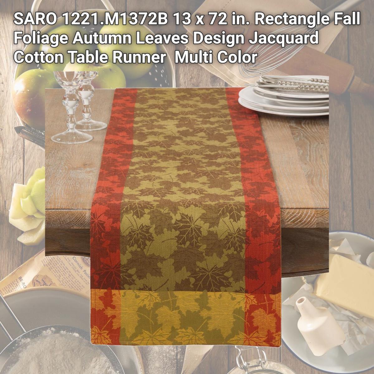 Picture of SARO 1221.M1372B 13 x 72 in. Rectangle Fall Foliage Autumn Leaves Design Jacquard Cotton Table Runner  Multi Color