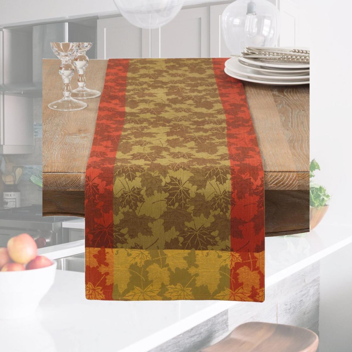 Picture of SARO 1221.M1372B 13 x 72 in. Rectangle Fall Foliage Autumn Leaves Design Jacquard Cotton Table Runner  Multi Color