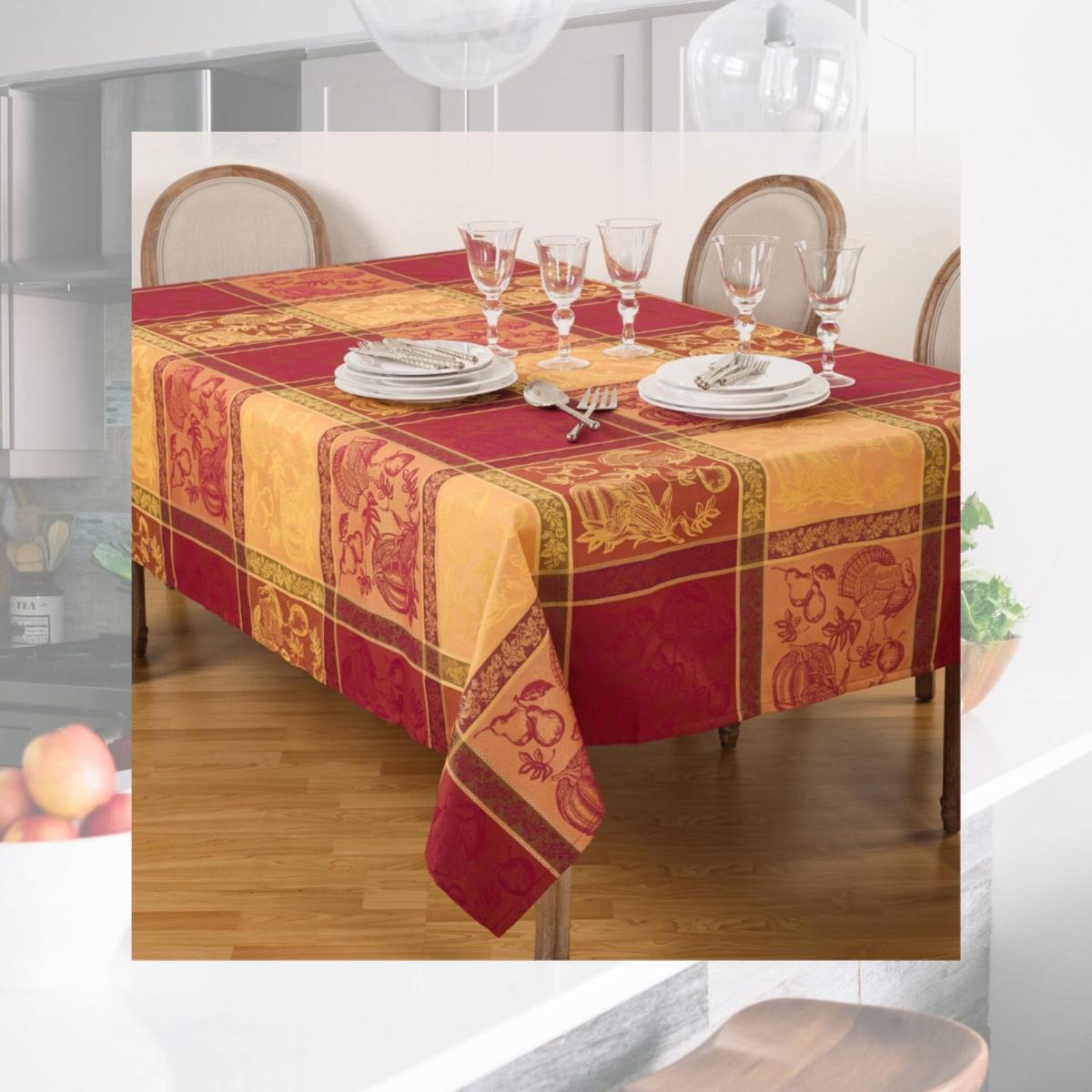 Picture of SARO 6702.M72104B 72 x 104 in. Rectangle Plaid Thanksgiving Design Tablecloth  Multi Color