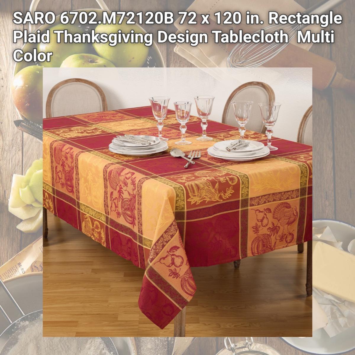 Picture of SARO 6702.M72120B 72 x 120 in. Rectangle Plaid Thanksgiving Design Tablecloth  Multi Color