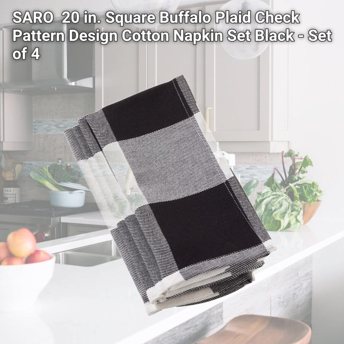 Picture of SARO 9025.BK20S 20 in. Square Buffalo Plaid Check Pattern Design Cotton Napkin Set Black - Set of 4