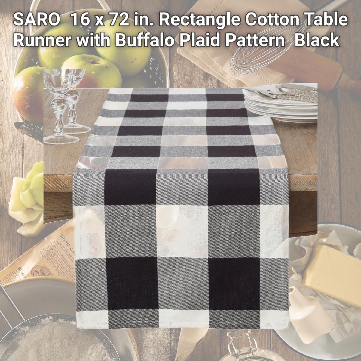 Picture of SARO 9025.BK1672B 16 x 72 in. Rectangle Cotton Table Runner with Buffalo Plaid Pattern  Black