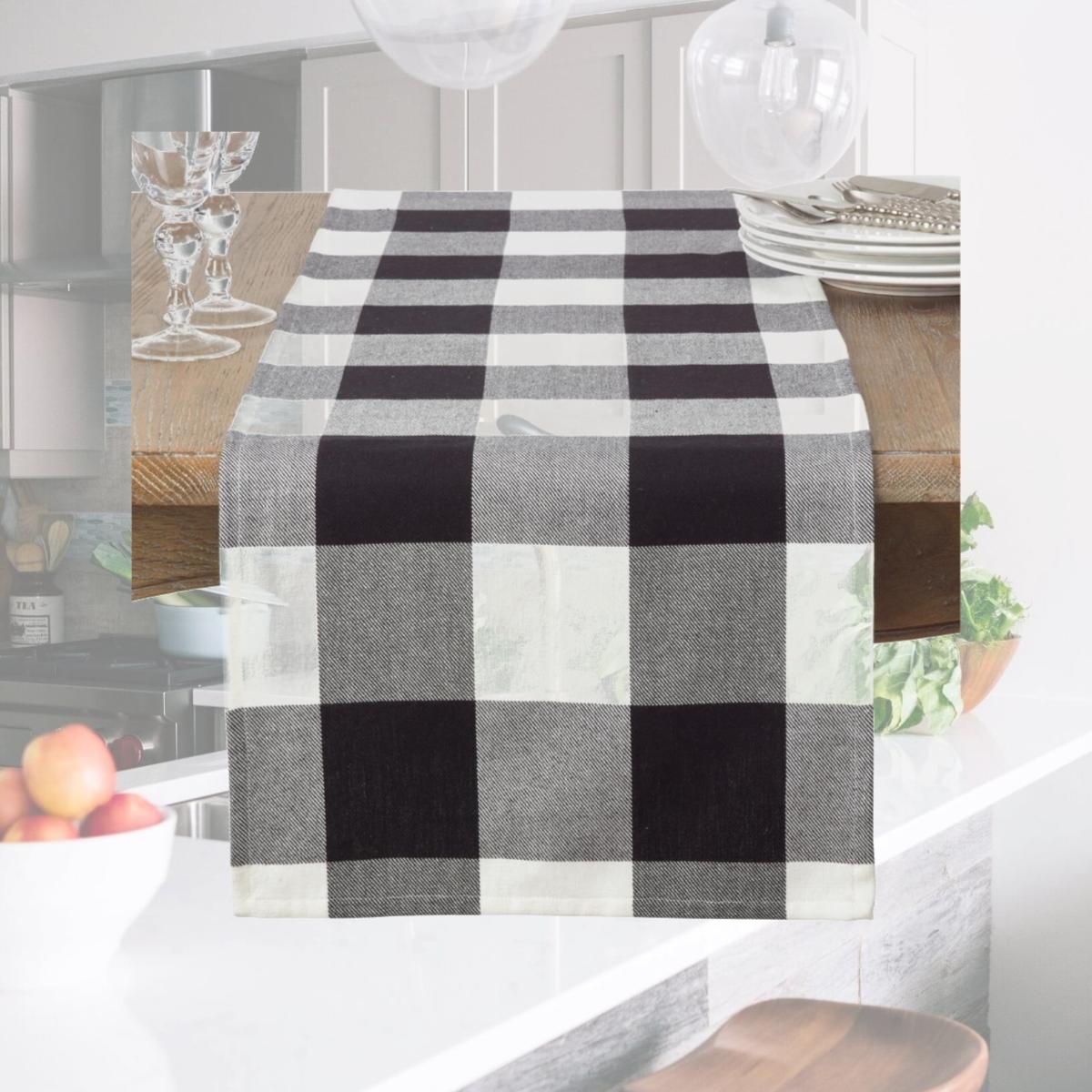 Picture of SARO 9025.BK1672B 16 x 72 in. Rectangle Cotton Table Runner with Buffalo Plaid Pattern  Black