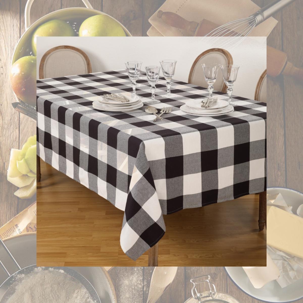 Picture of SARO 9025.BK65104B 65 x 104 in. Rectangle Buffalo Plaid Check Pattern Design Cotton Tablecloth  Black