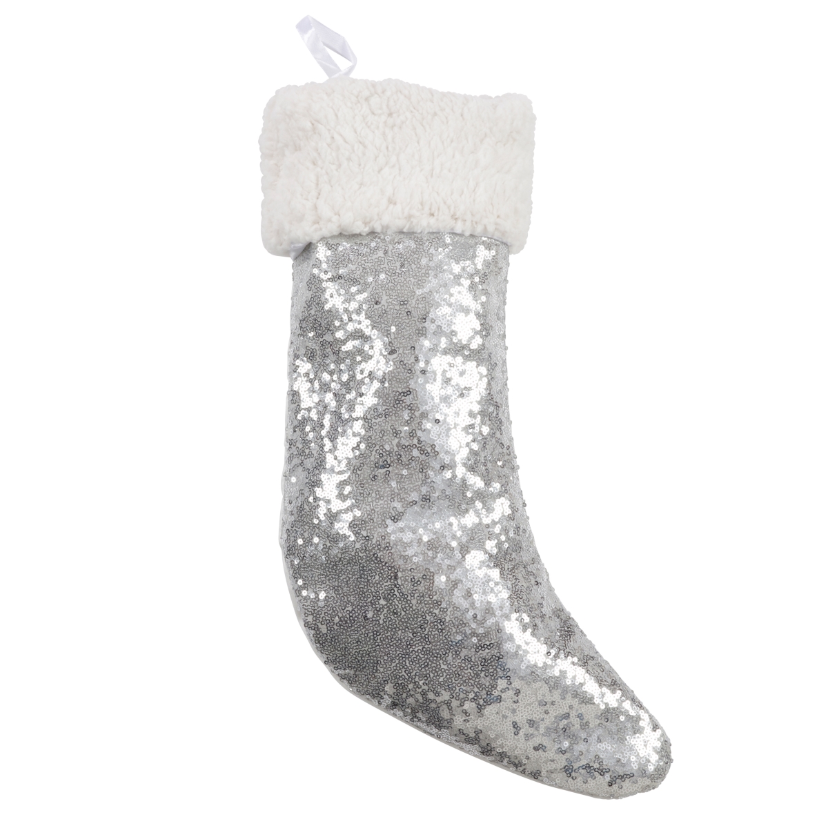 1607.s1018 10 X 18 In. Sequin Plus Sherpa Stocking, Silver