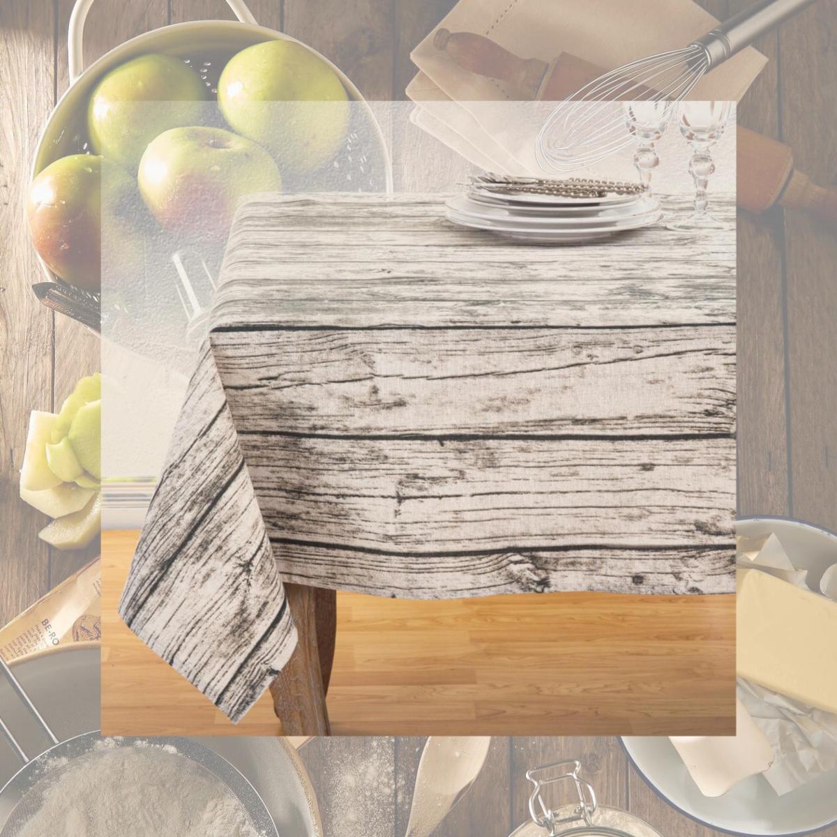 Picture of SARO 426.N60S 60 in. Square Printed Wood Design Tablecloth  Natural