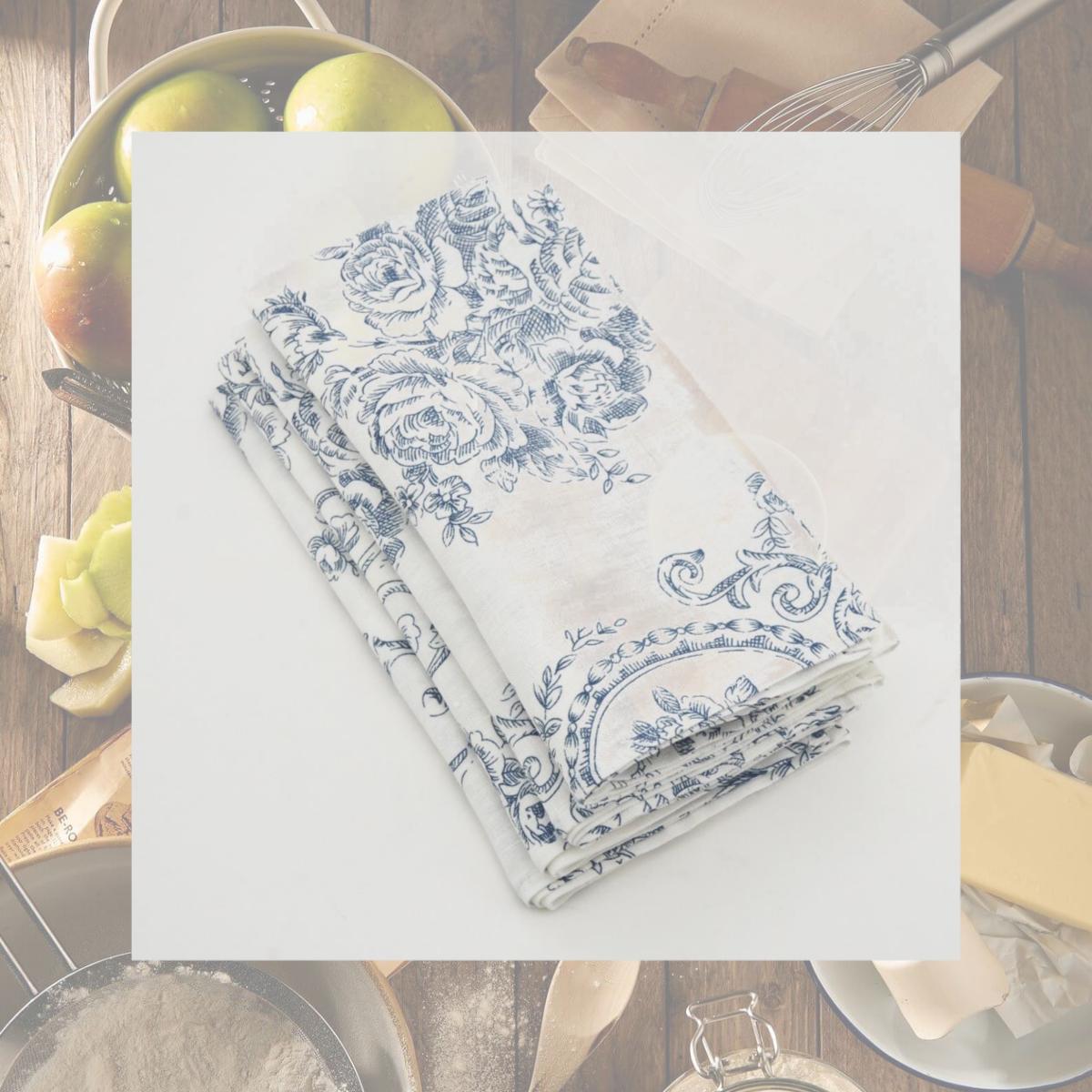 Picture of SARO 1162.IN20S 20 in. Square Floral Fancy Linen Napkin  Indigo - Set of 4