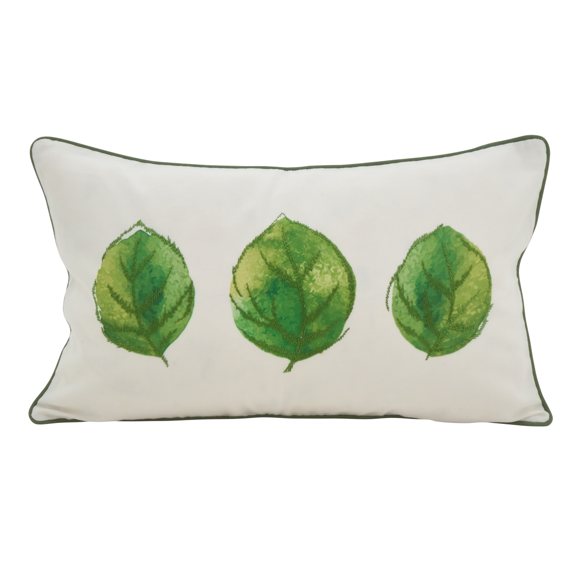 172.g1220b 12 X 20 In. Petite Fleur Rectangle Three Leaves Embroidered Down Filled Throw Pillow - Green
