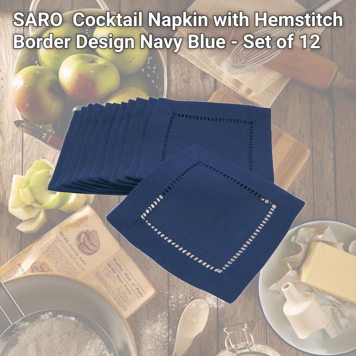Picture of SARO 6306.NB6S Cocktail Napkin with Hemstitch Border Design  Navy Blue - Set of 12