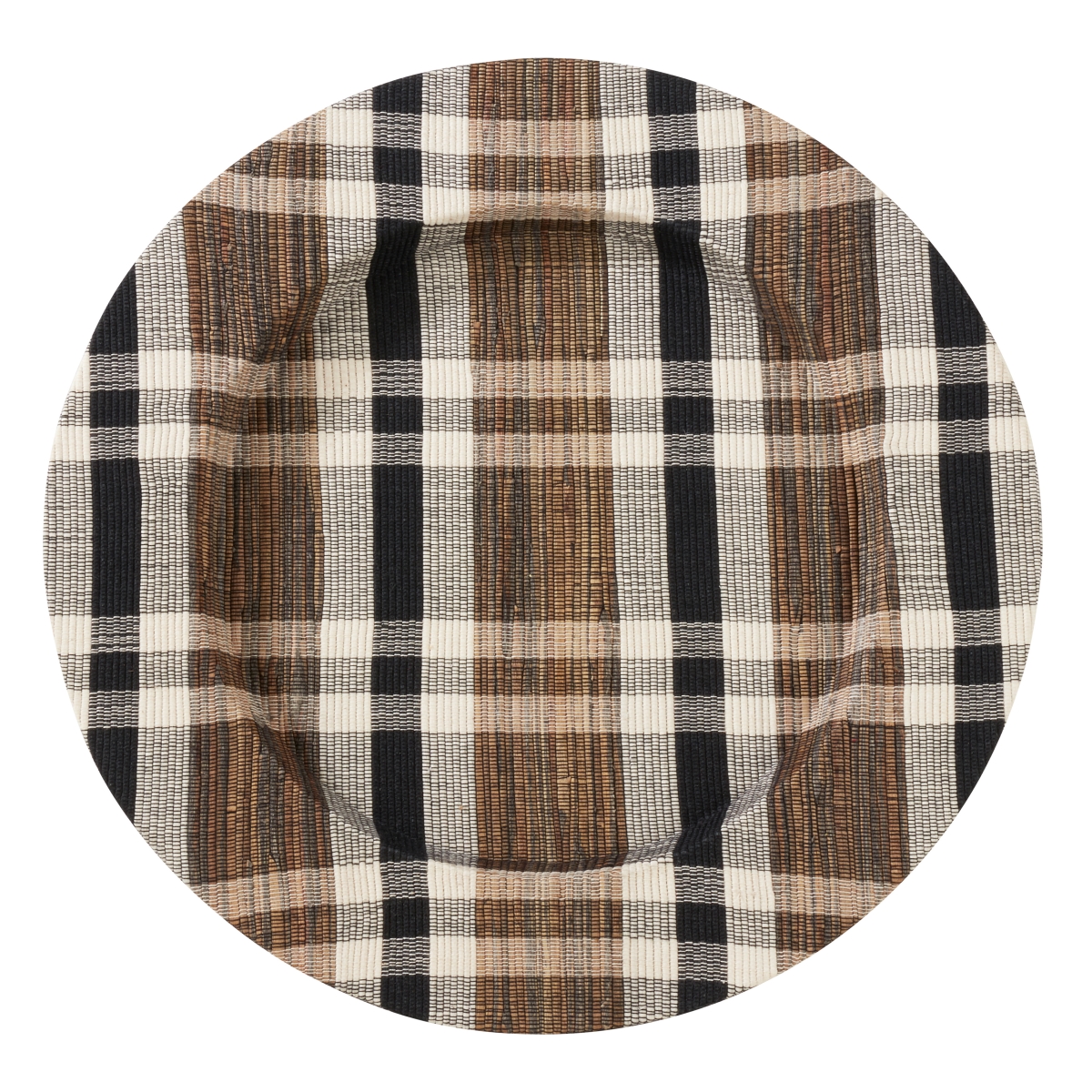 Ch805.n13r 13 In. Olivia Round Water Hyacinth Woven Plaid Chargers - Natural, Set Of 4