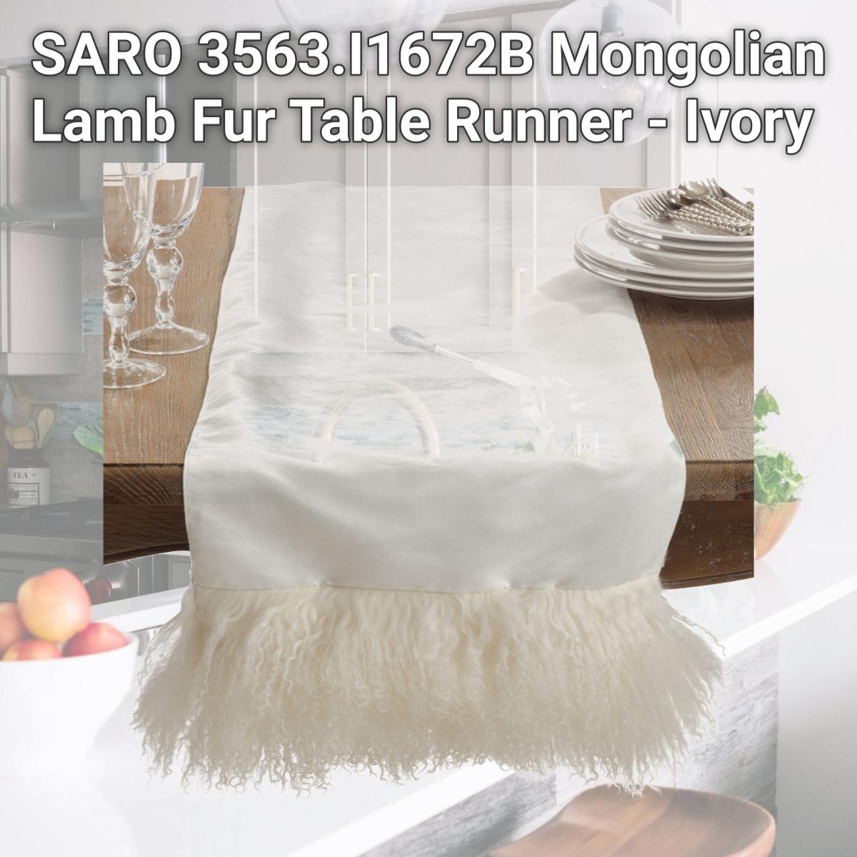 Picture of SARO 3563.I1672B Mongolian Lamb Fur Table Runner - Ivory