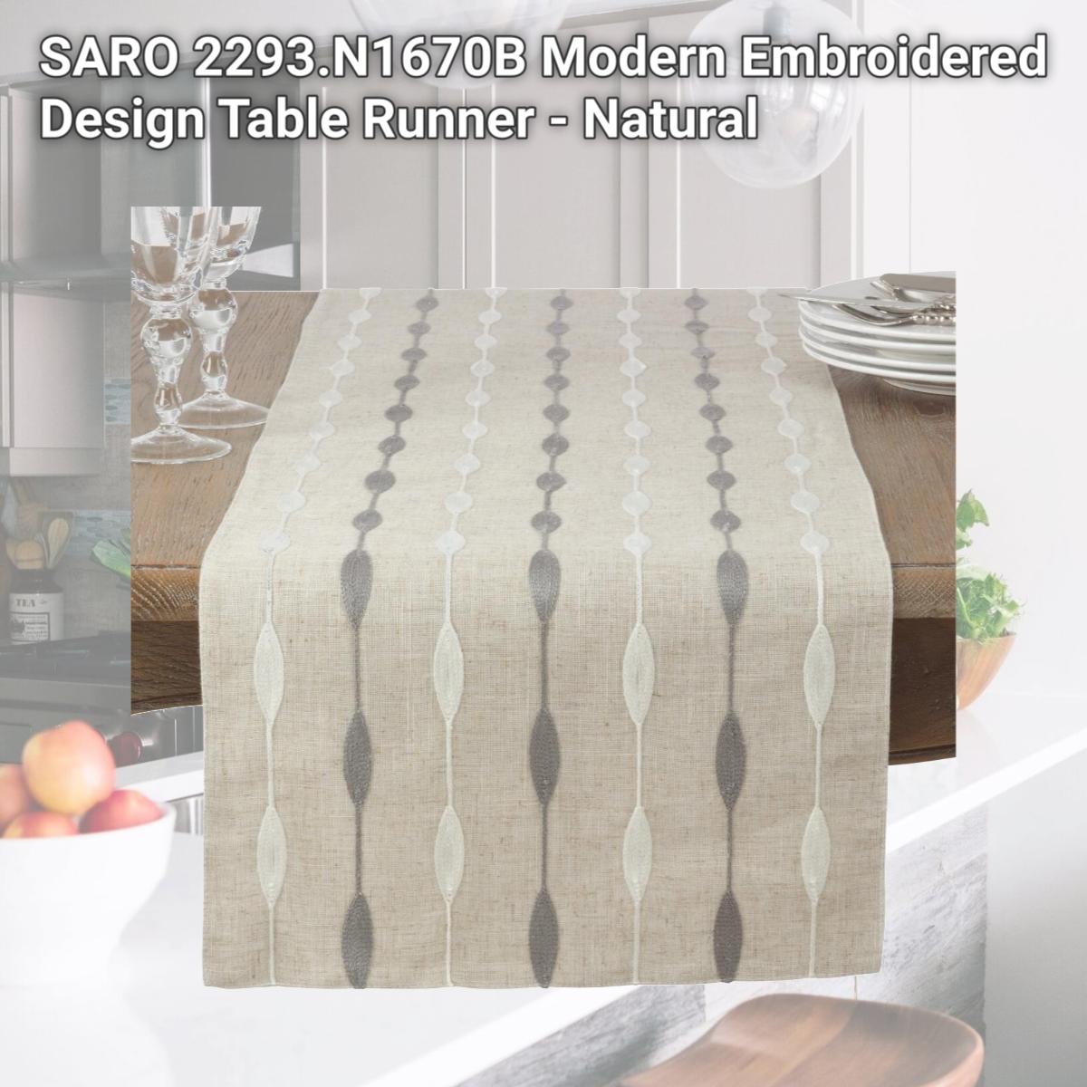 Picture of SARO 2293.N1670B Modern Embroidered Design Table Runner - Natural