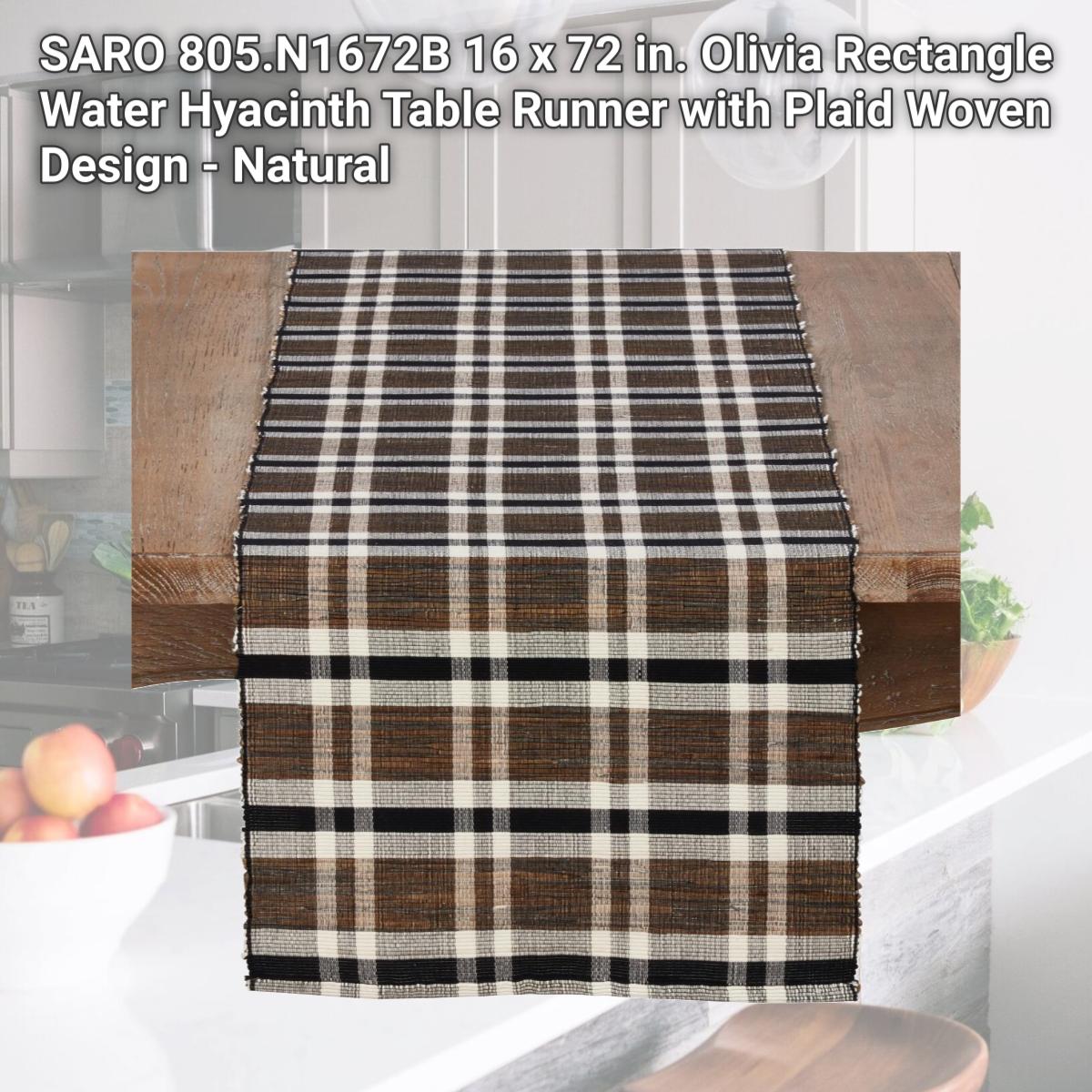Picture of SARO 805.N1672B 16 x 72 in. Olivia Rectangle Water Hyacinth Table Runner with Plaid Woven Design - Natural
