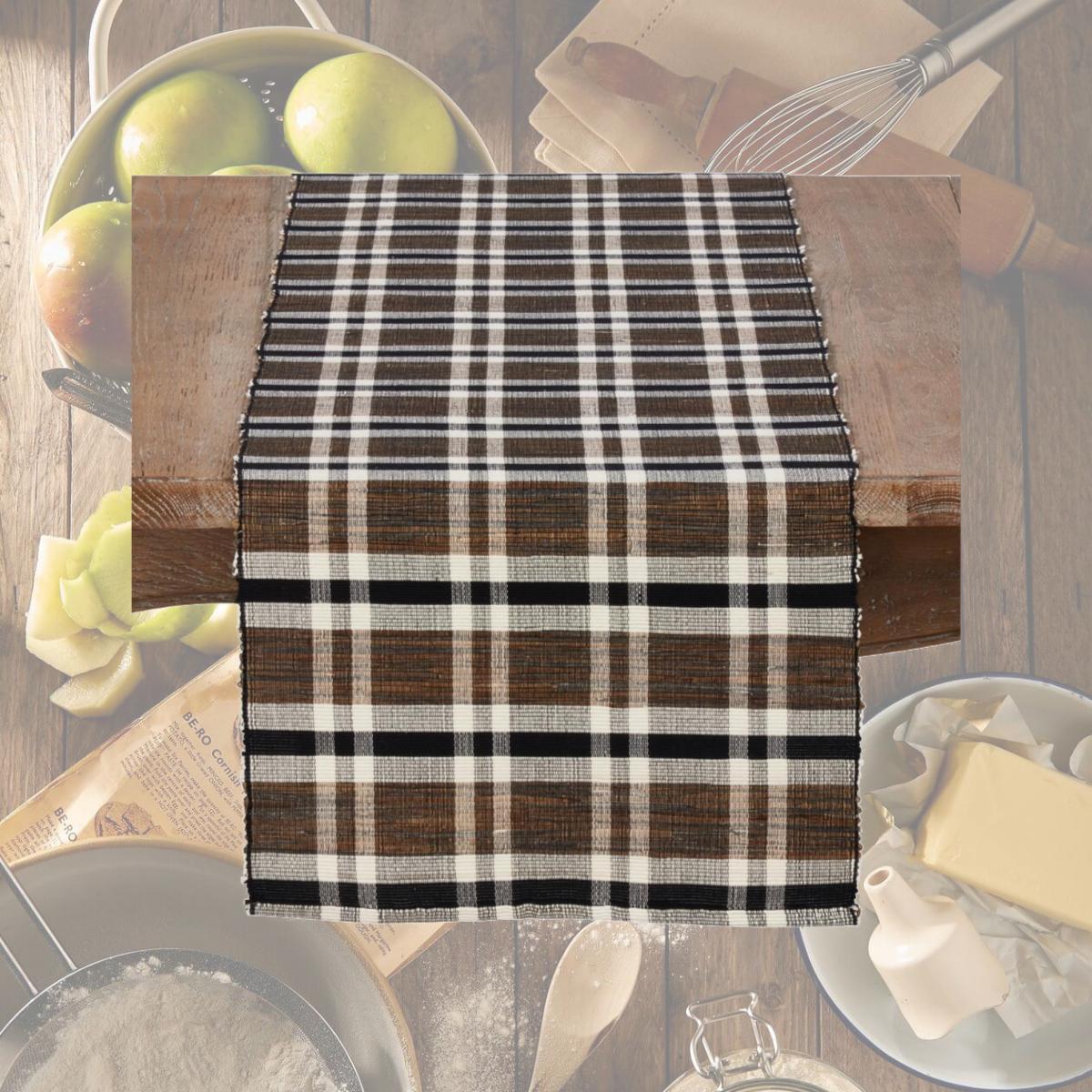 Picture of SARO 805.N1672B 16 x 72 in. Olivia Rectangle Water Hyacinth Table Runner with Plaid Woven Design - Natural