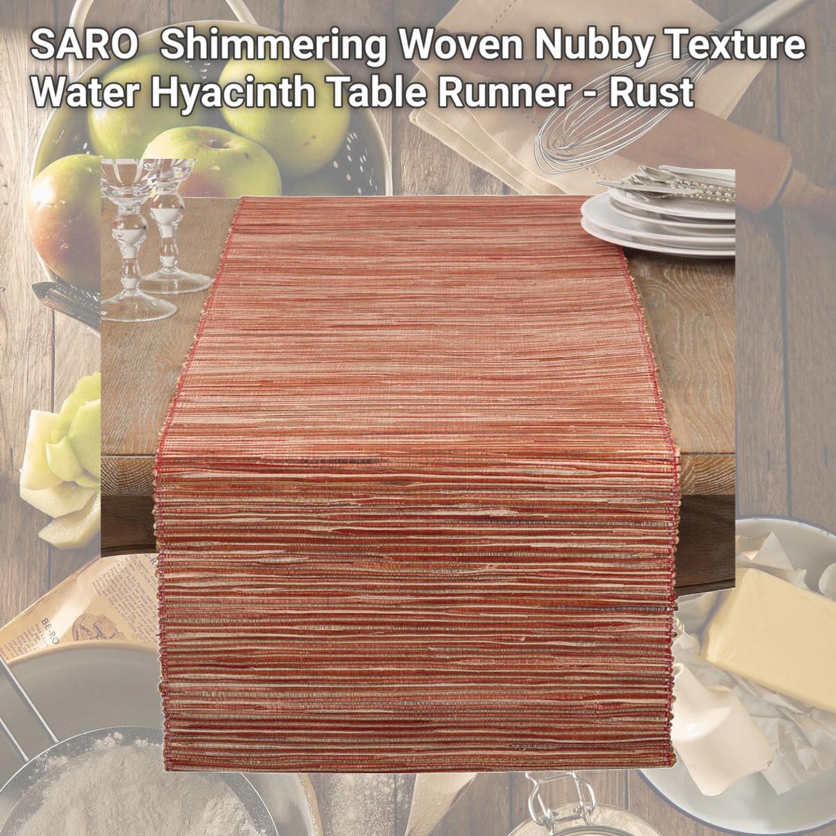 Picture of SARO 217.RU1672B Shimmering Woven Nubby Texture Water Hyacinth Table Runner - Rust