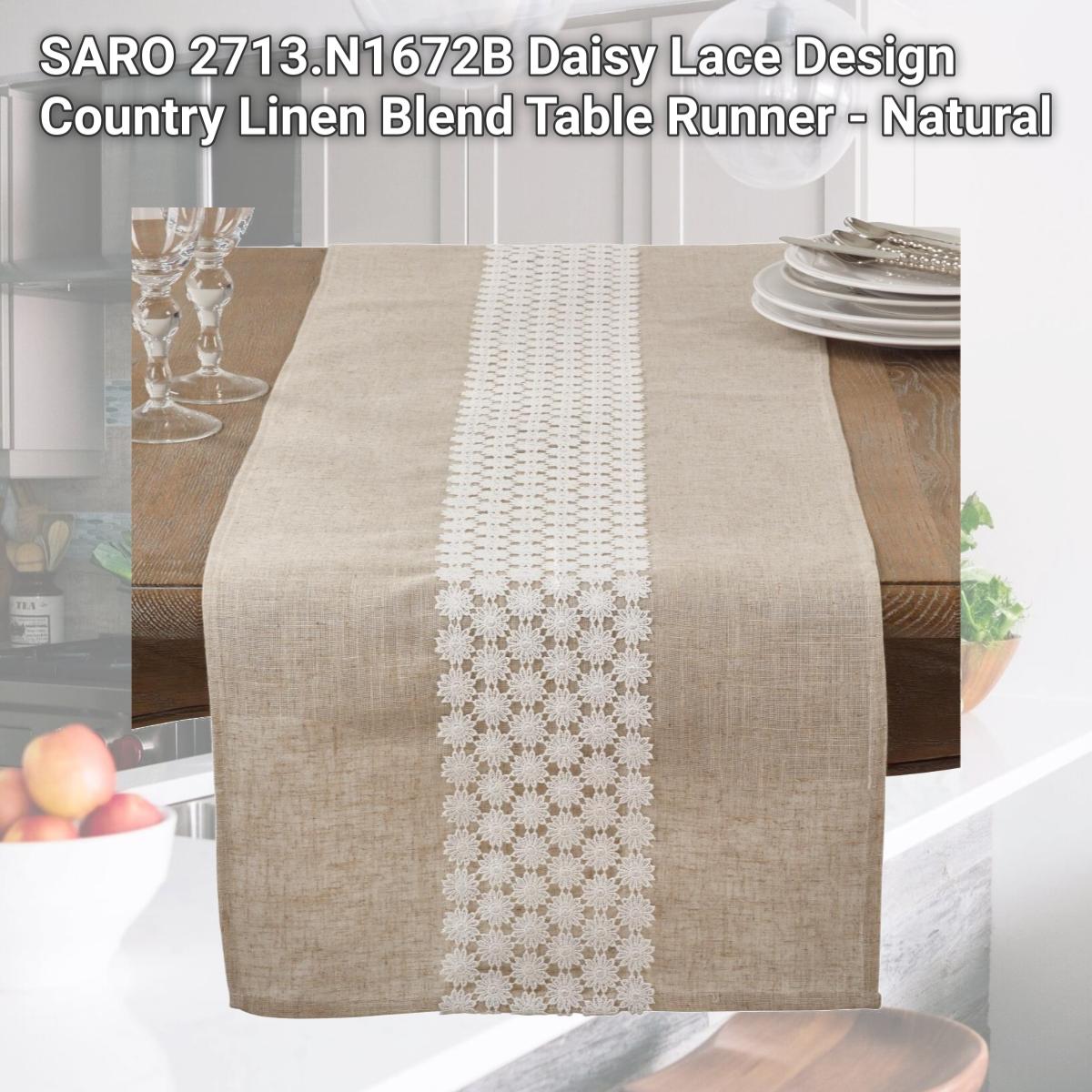 Picture of SARO 2713.N1672B Daisy Lace Design Country Linen Blend Table Runner - Natural