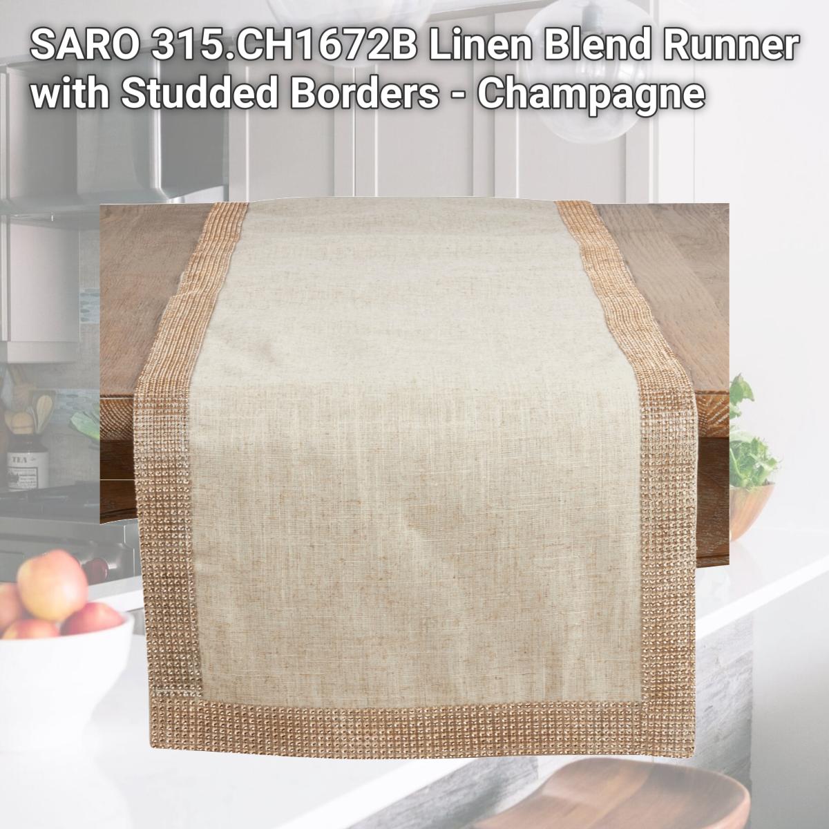 Picture of SARO 315.CH1672B Linen Blend Runner with Studded Borders - Champagne