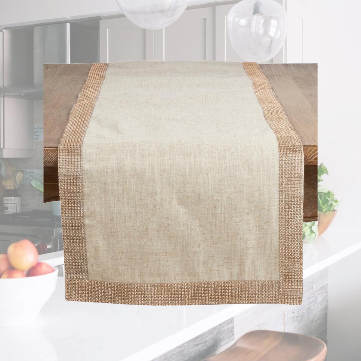 Picture of SARO 315.CH1672B Linen Blend Runner with Studded Borders - Champagne